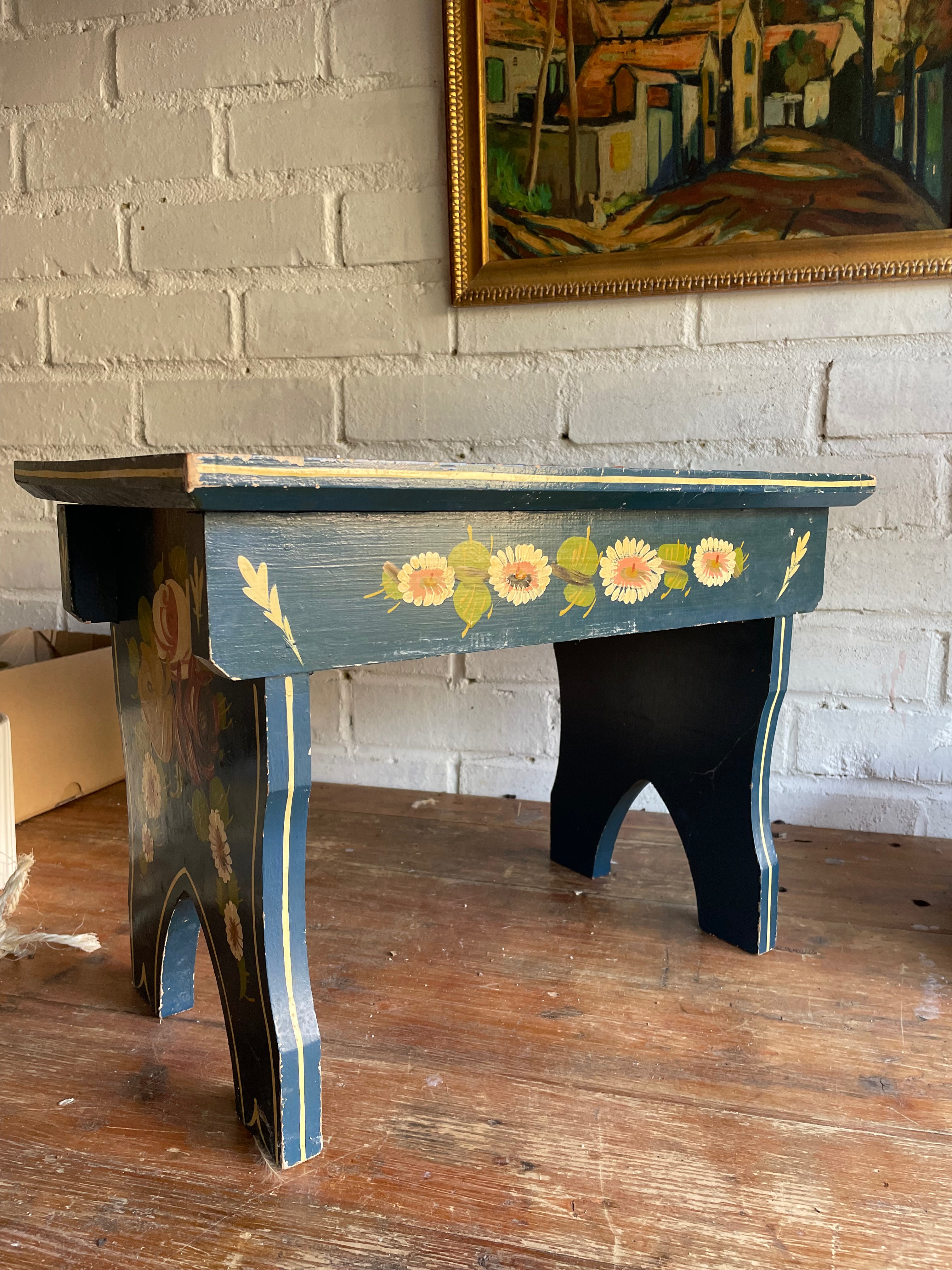 Rustic Colourful Hand- Painted Stool with Drawer