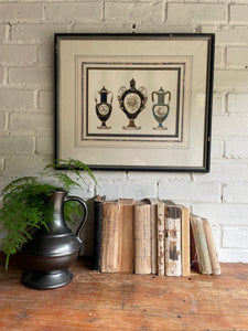 Coloured Antique Print of Sevres Porcelain Urns