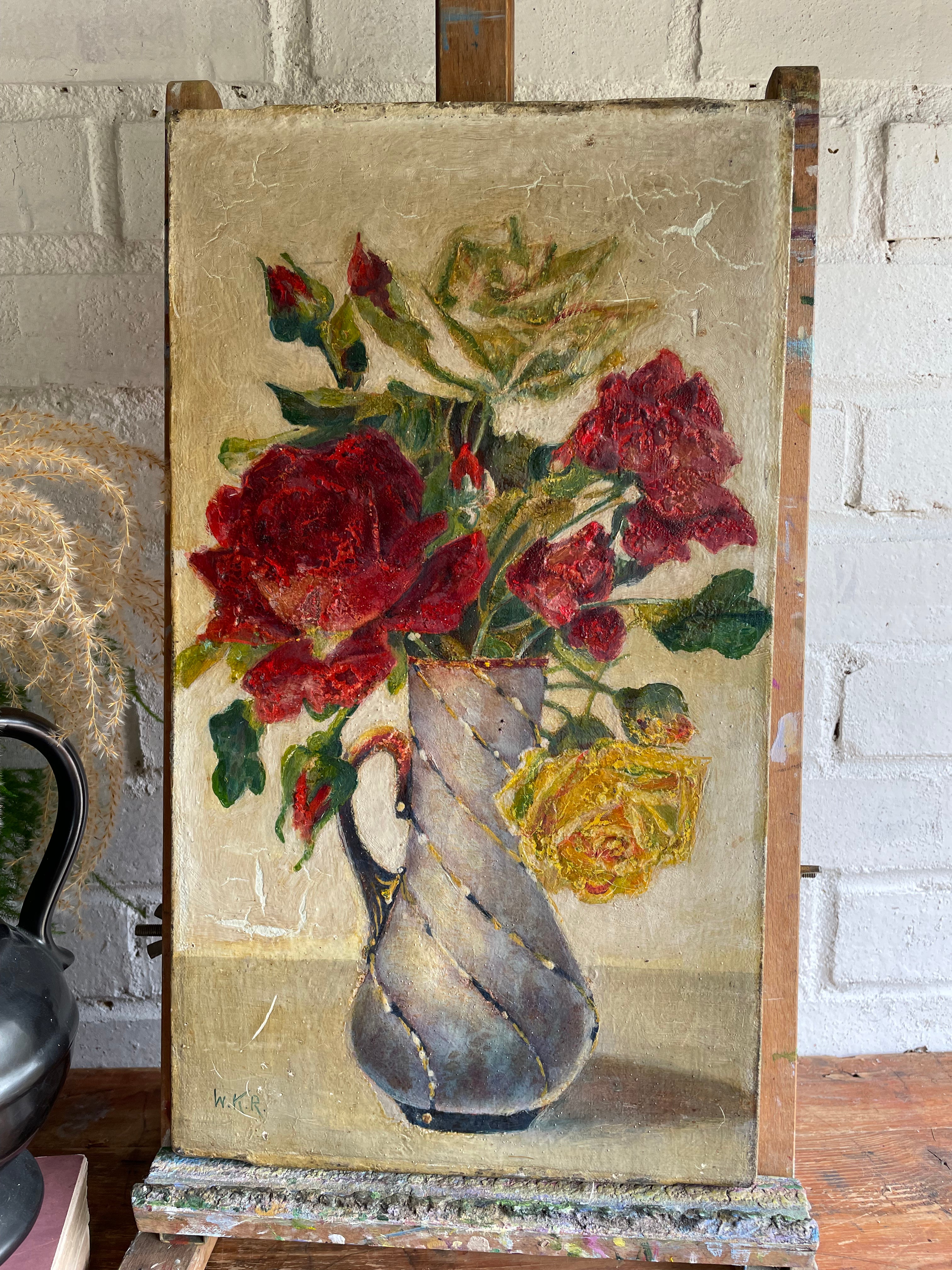 Antique Floral Oil on Canvas