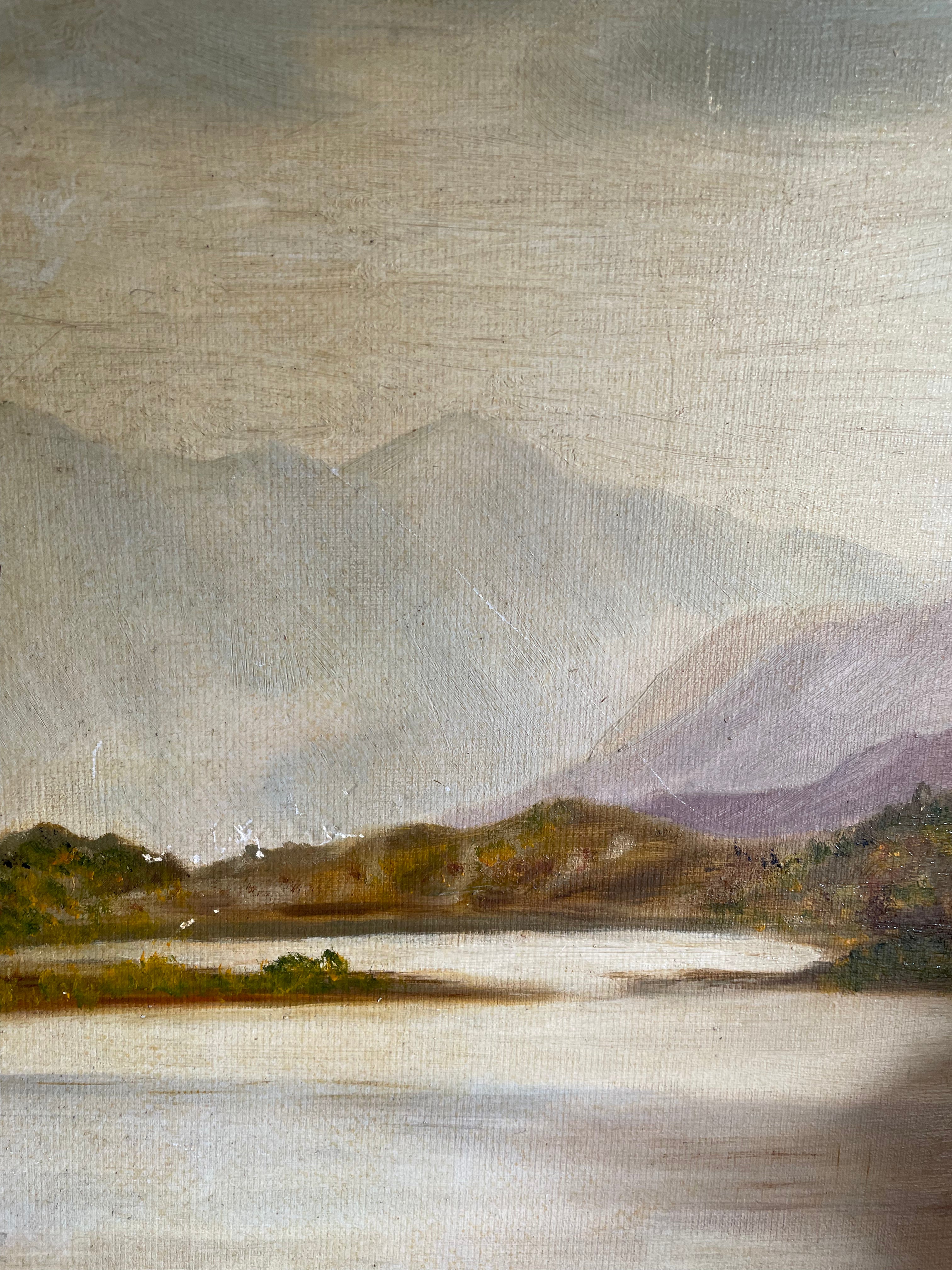Boat and Lake: Oil on Board