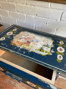 Rustic Colourful Hand- Painted Stool with Drawer
