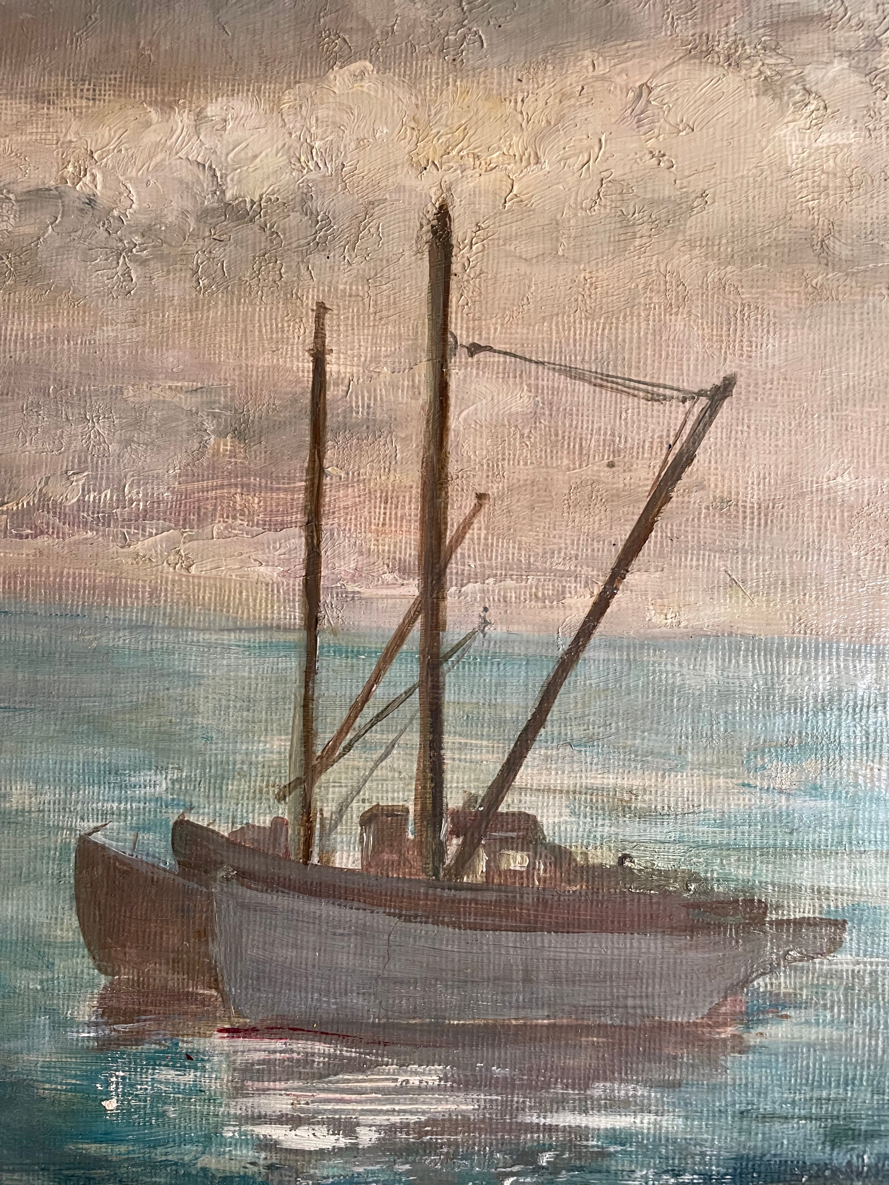 The Fisherman: Vintage Oil on Board