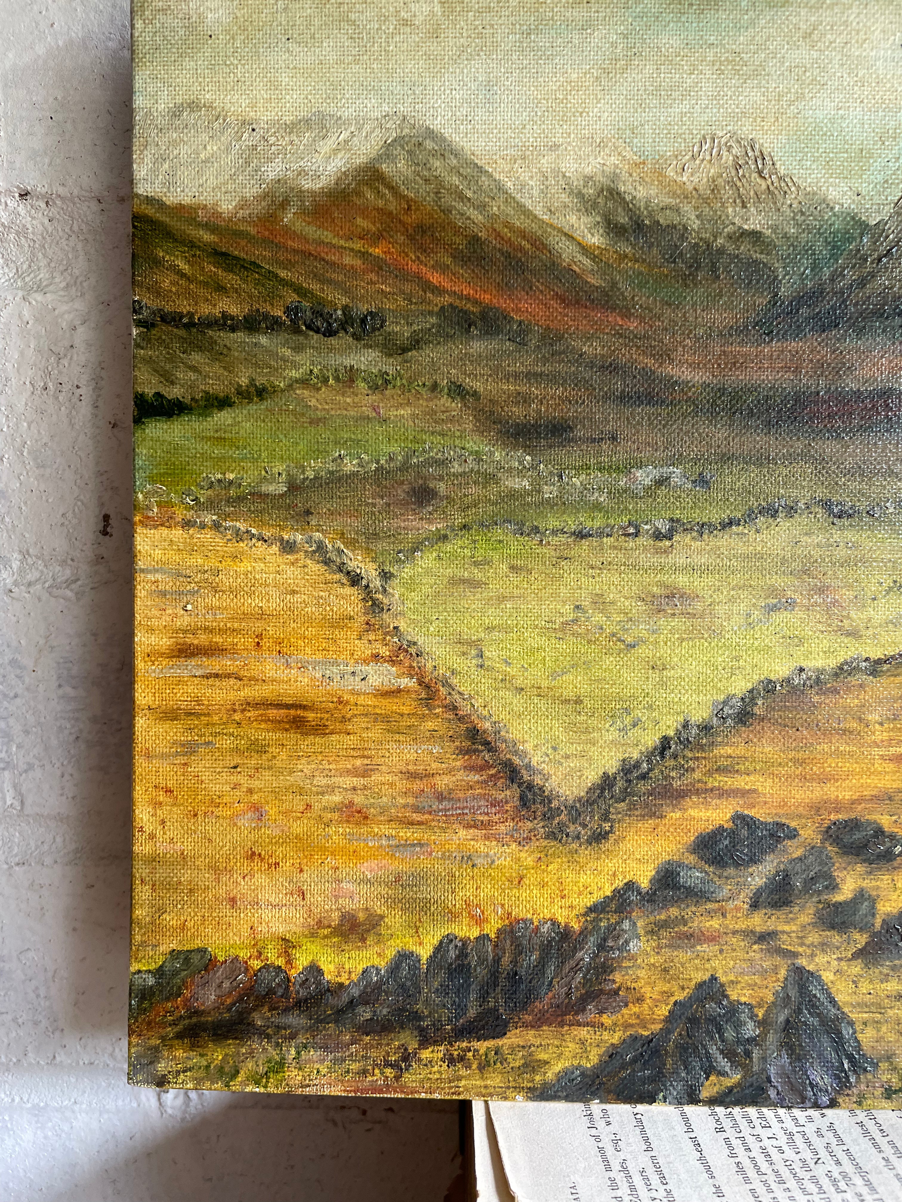Mountains and Sky: Small Oil Painting on Board