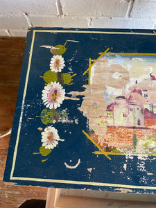 Rustic Colourful Hand- Painted Stool with Drawer
