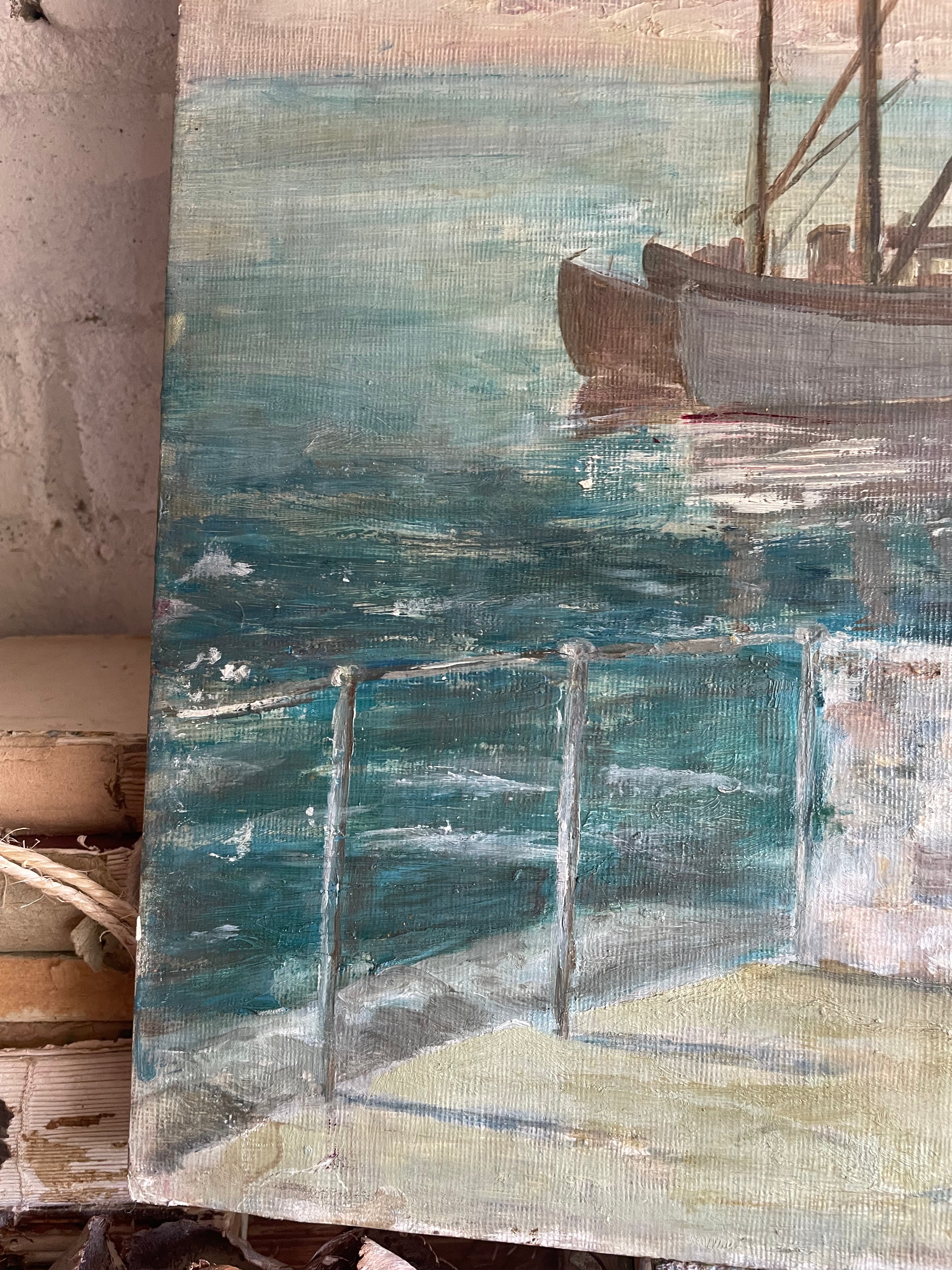The Fisherman: Vintage Oil on Board