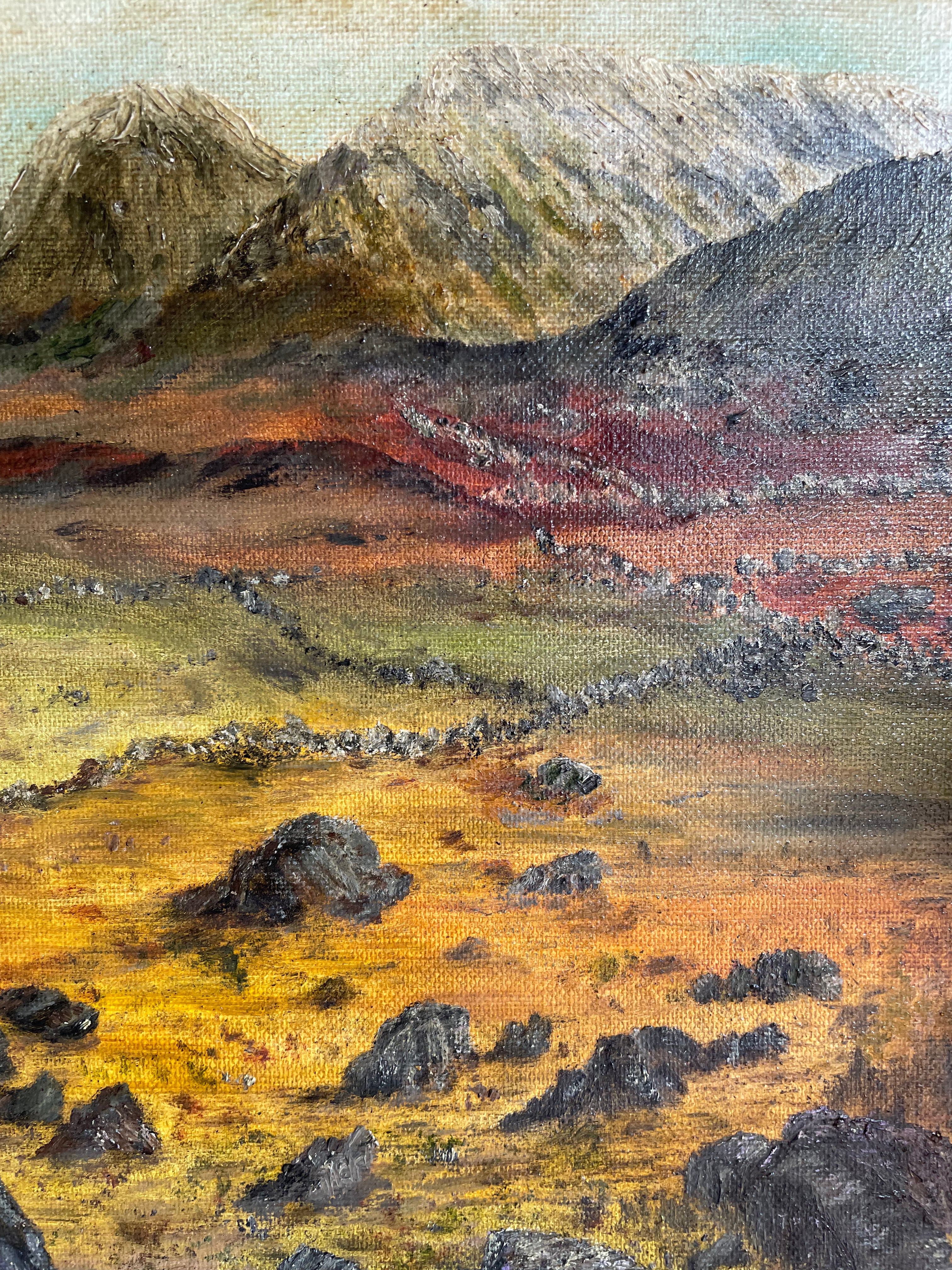 Mountains and Sky: Small Oil Painting on Board