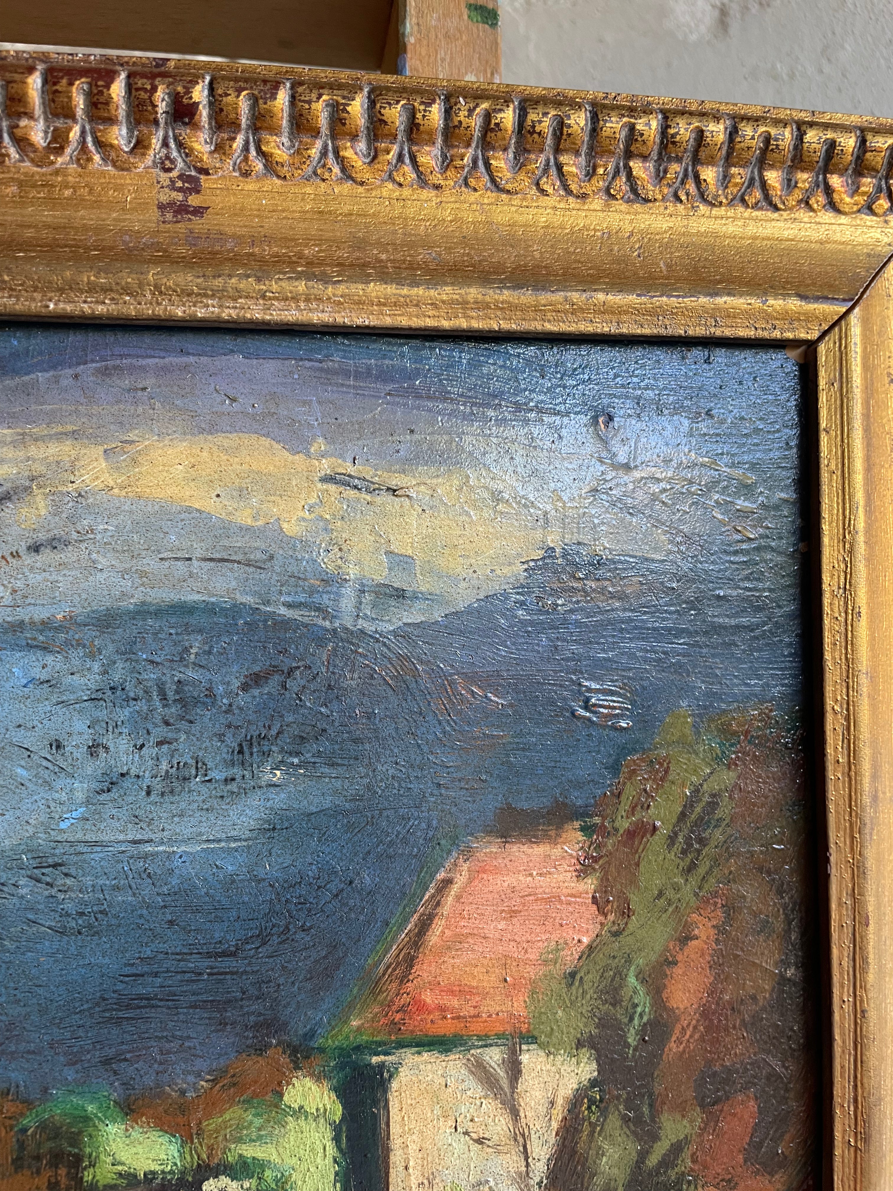 A Street Scene: French Expressionist Oil on Wood