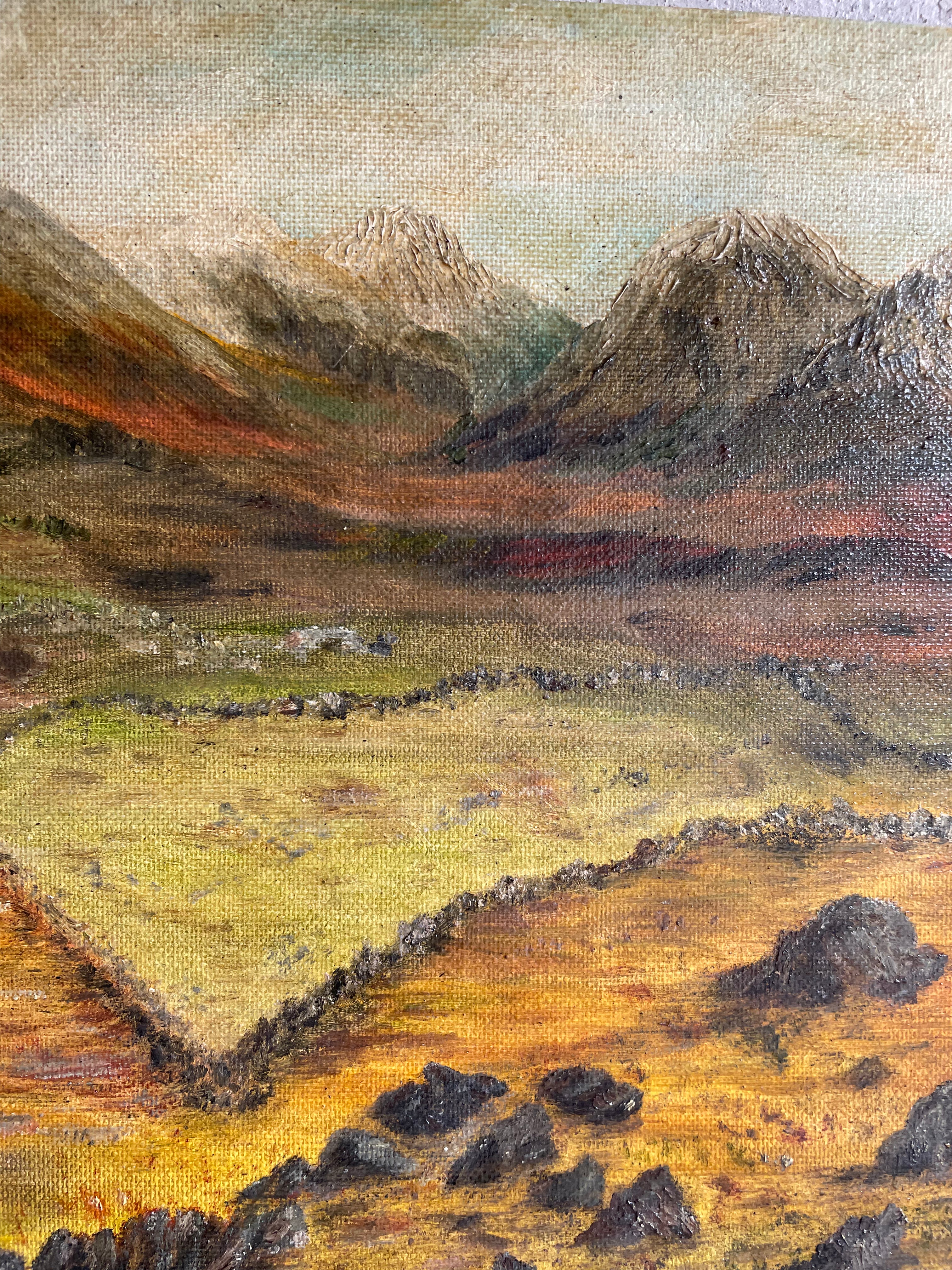 Mountains and Sky: Small Oil Painting on Board