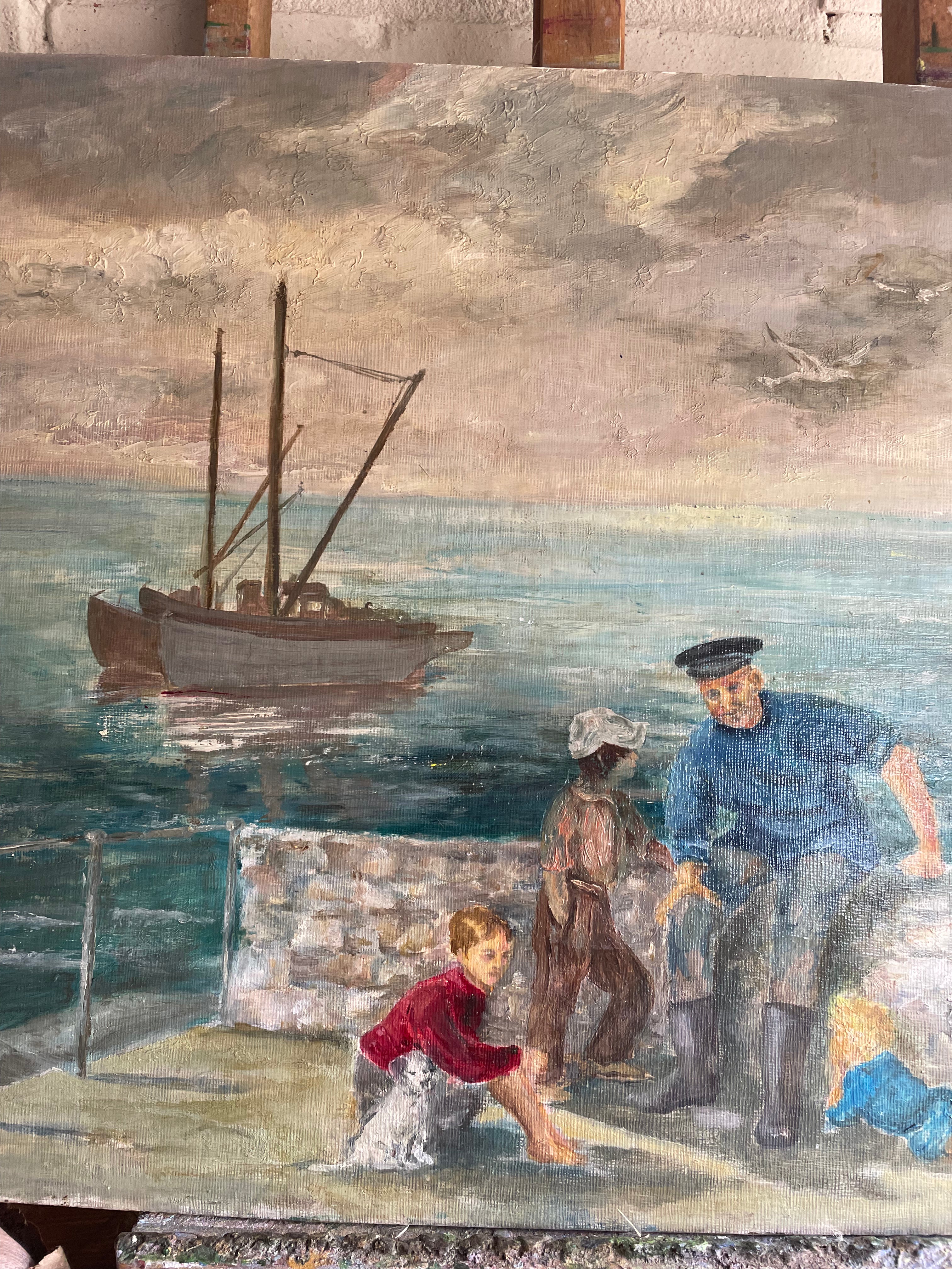 The Fisherman: Vintage Oil on Board