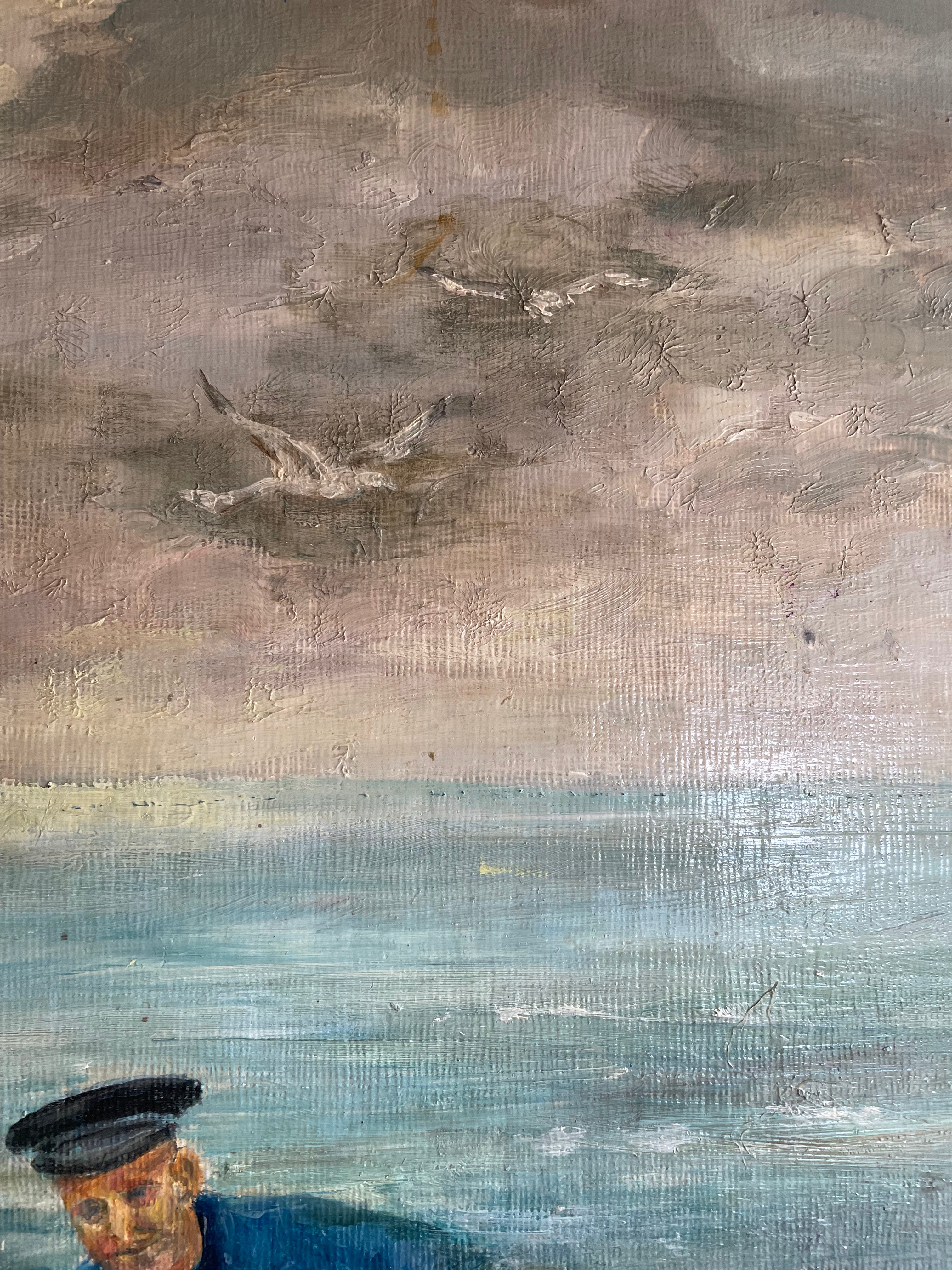 The Fisherman: Vintage Oil on Board