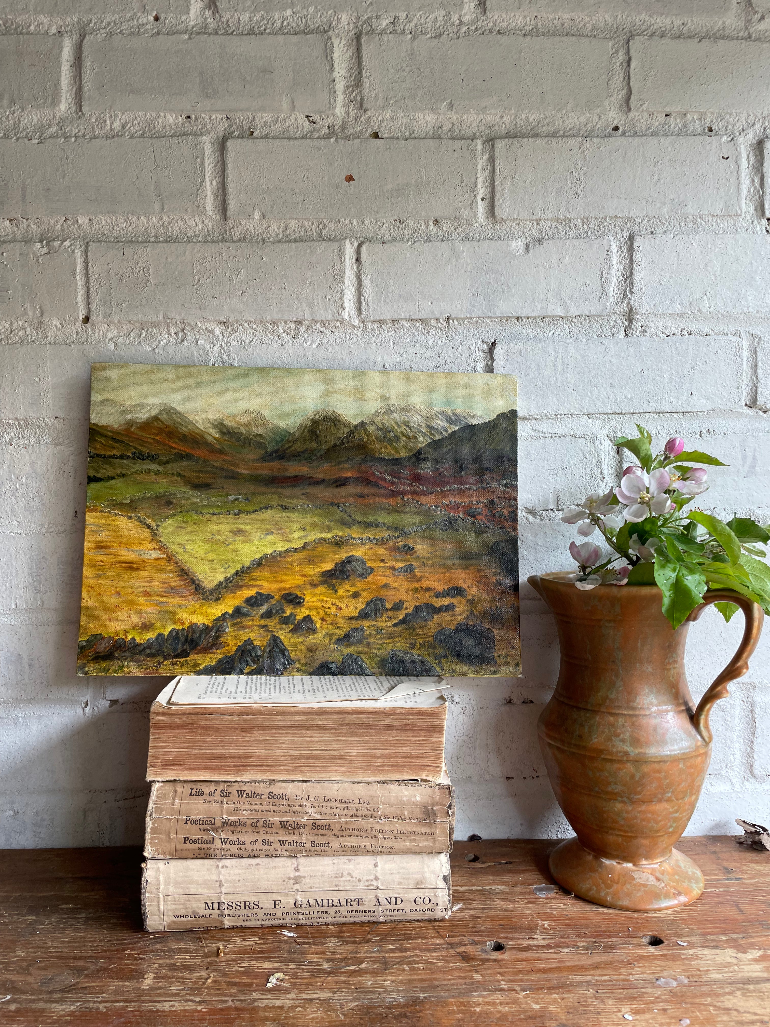 Mountains and Sky: Small Oil Painting on Board