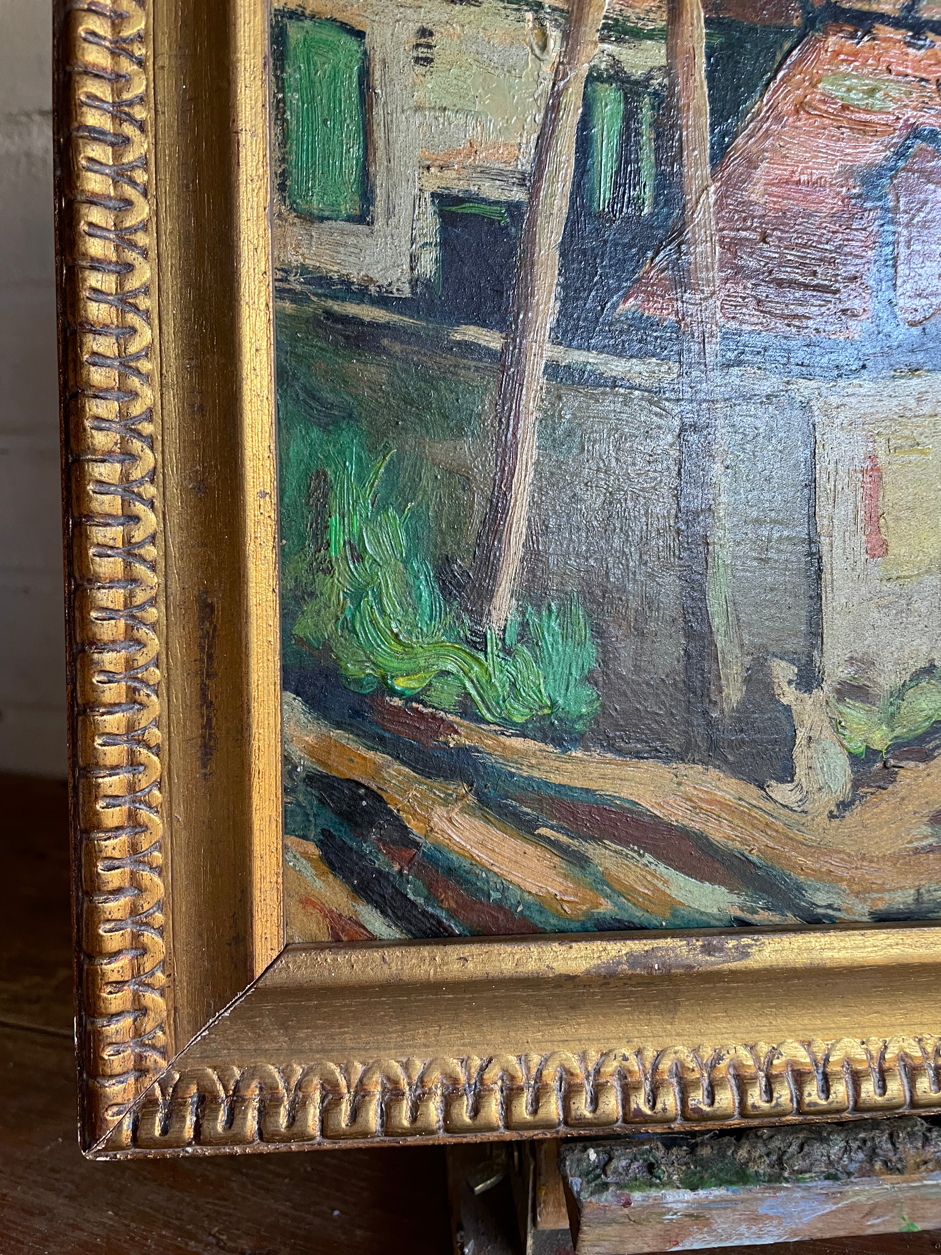 A Street Scene: French Expressionist Oil on Wood