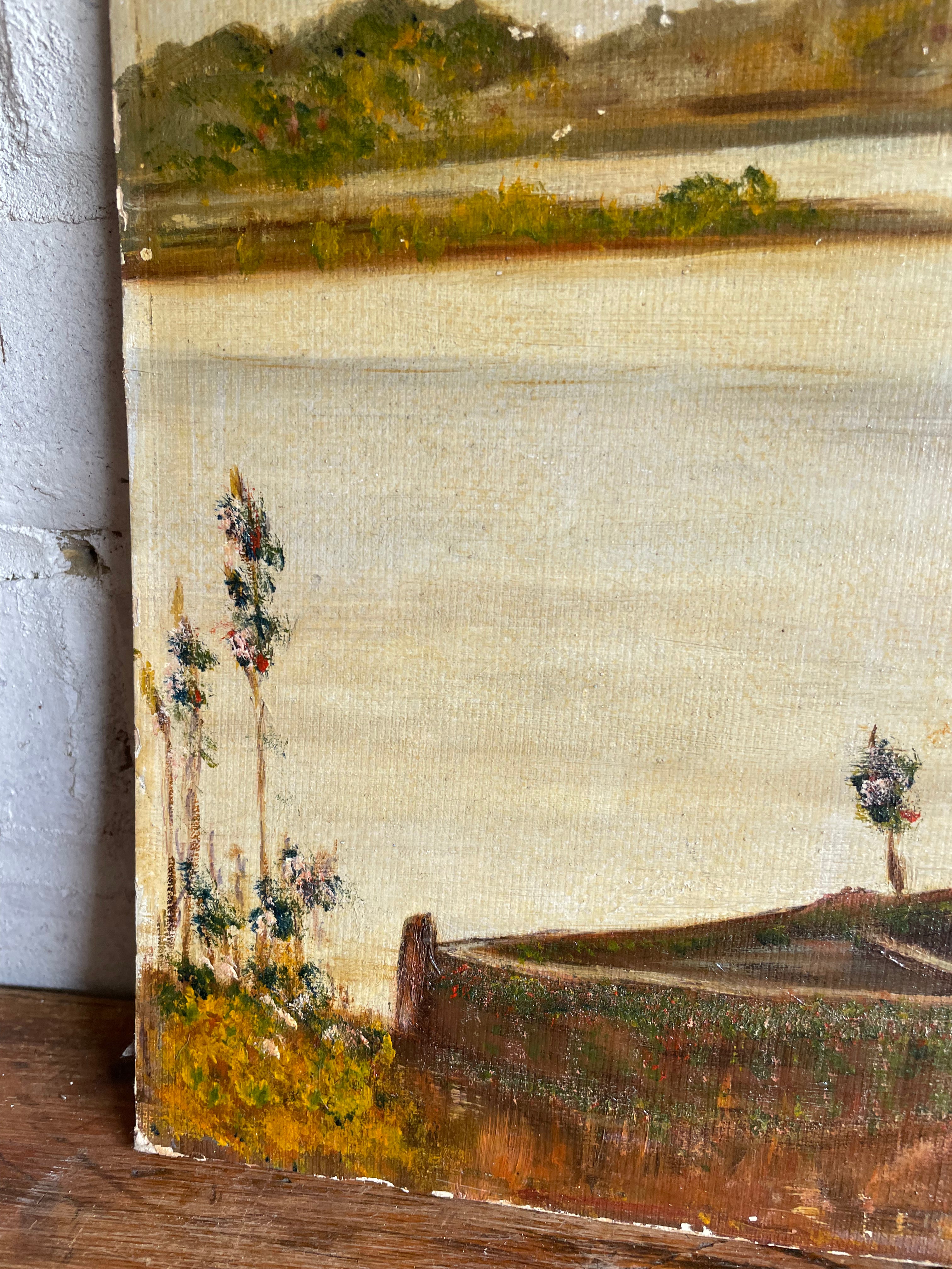 Boat and Lake: Oil on Board
