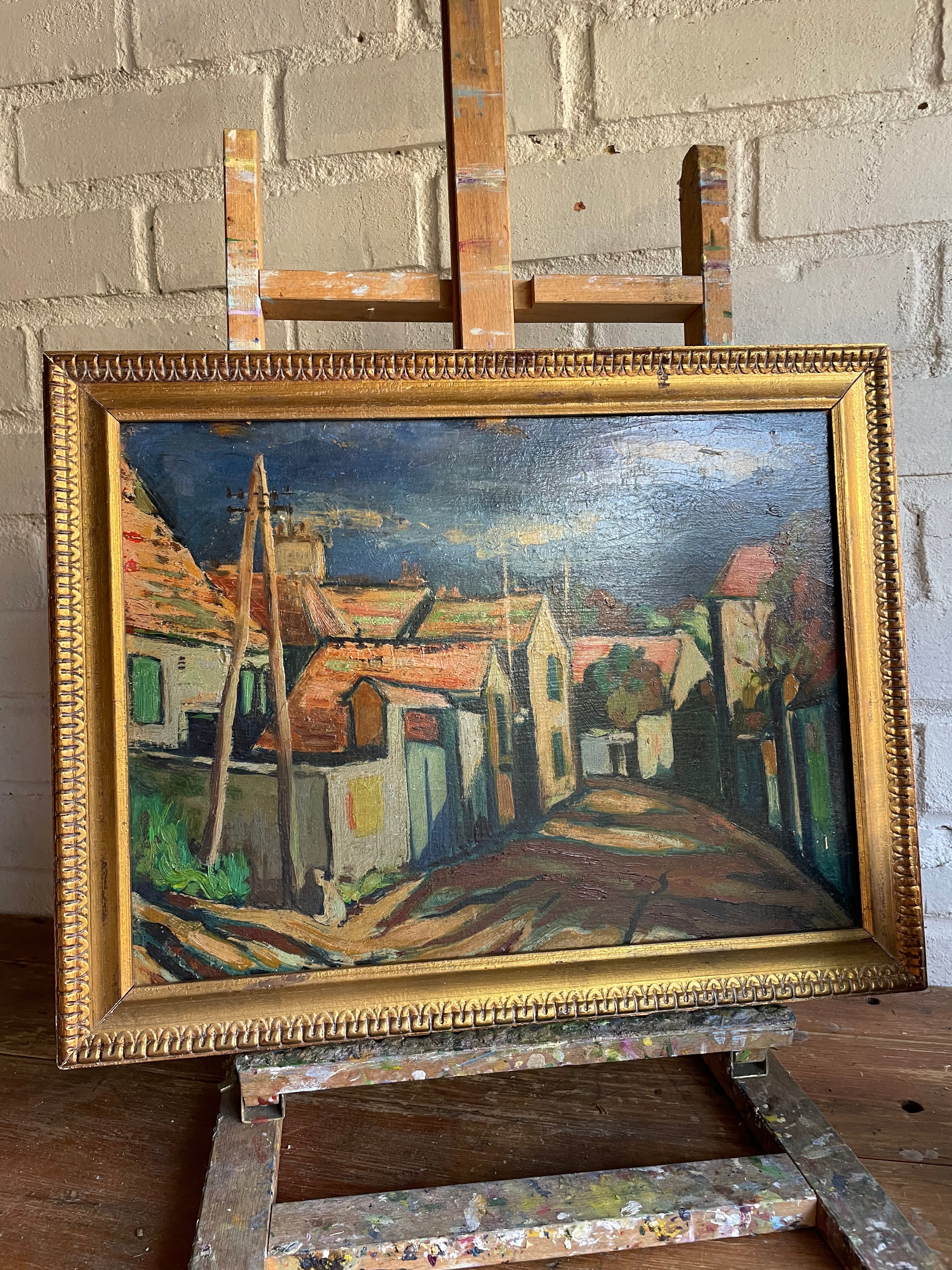 A Street Scene: French Expressionist Oil on Wood