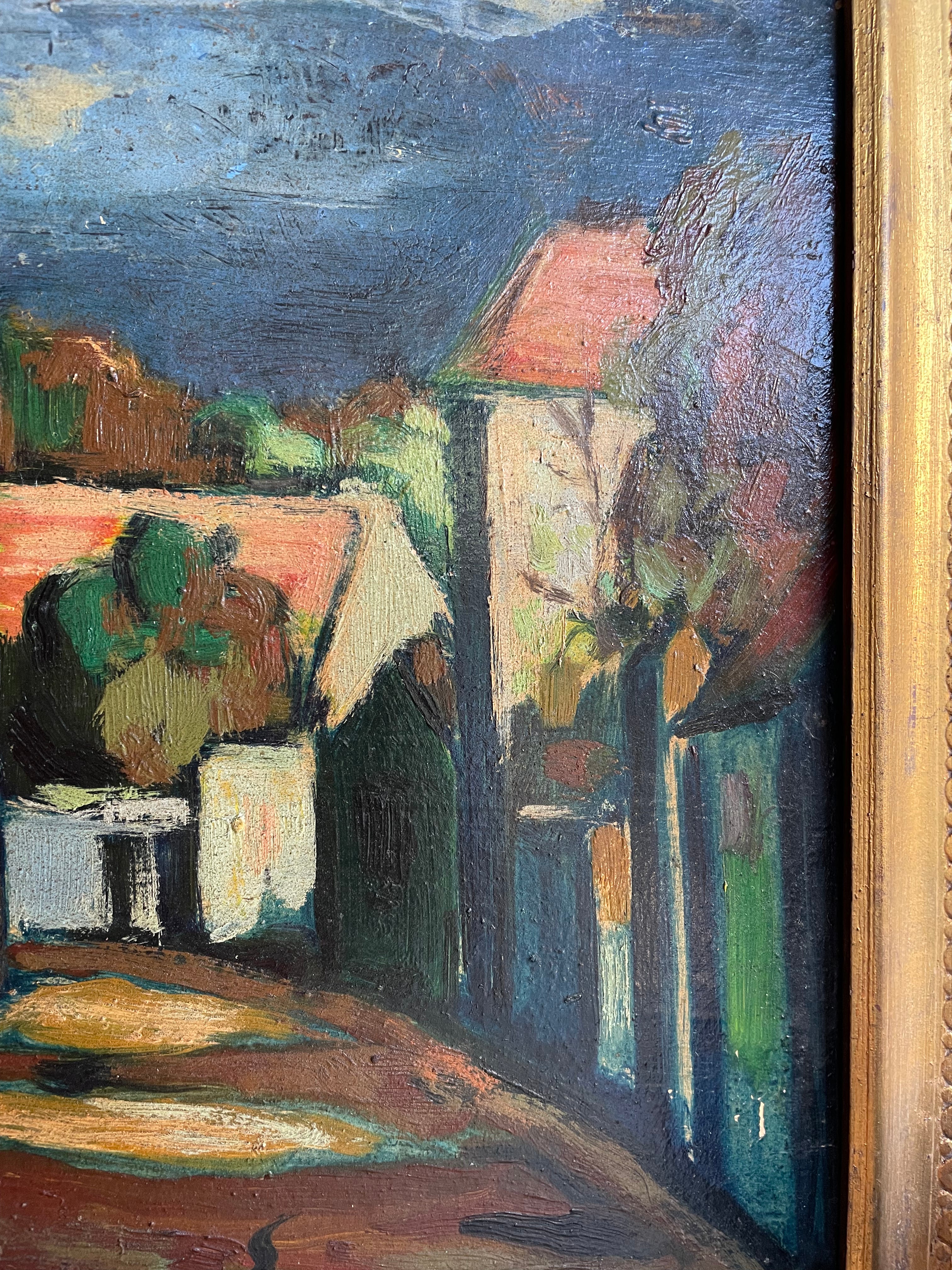 A Street Scene: French Expressionist Oil on Wood