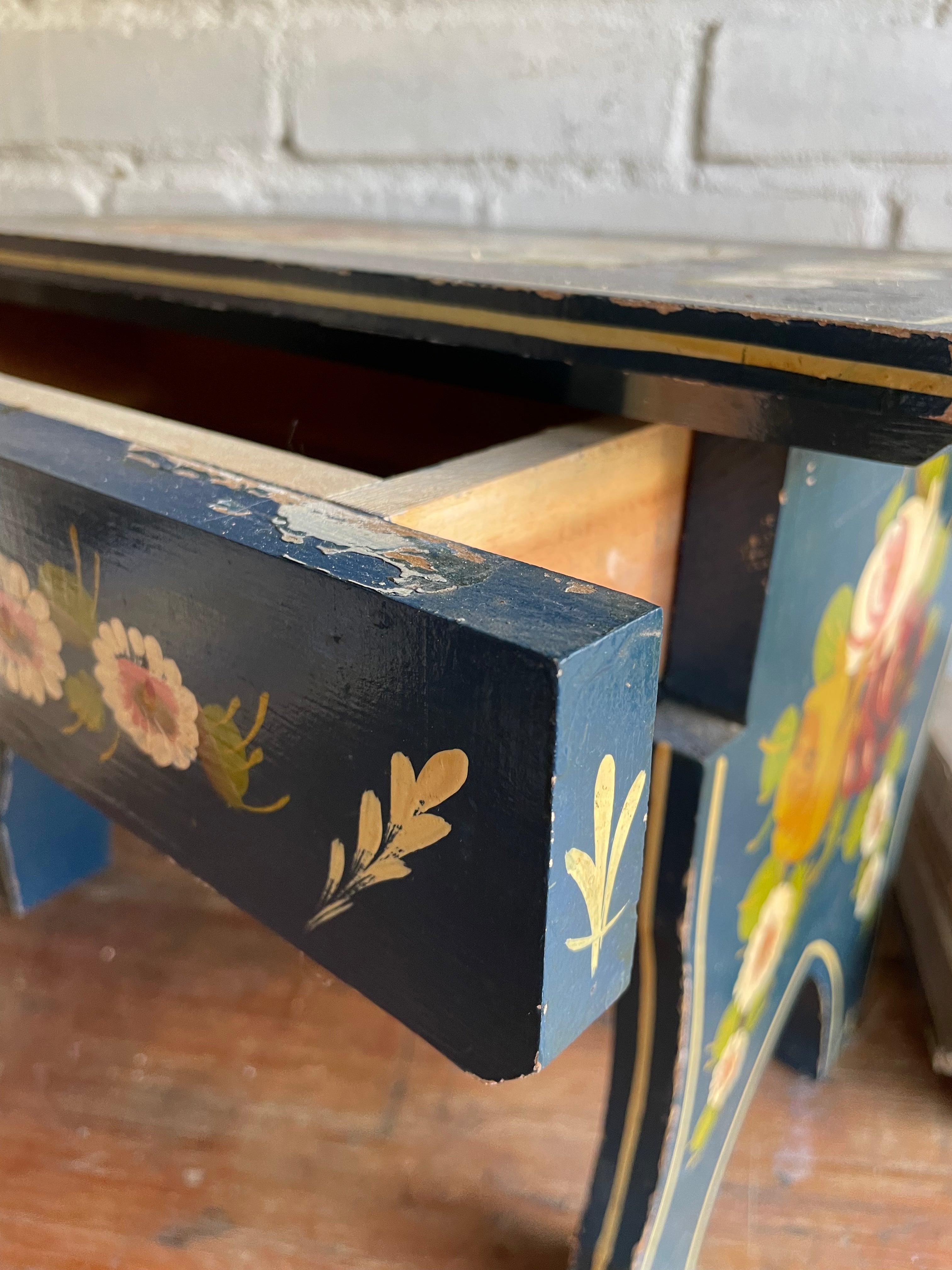 Rustic Colourful Hand- Painted Stool with Drawer
