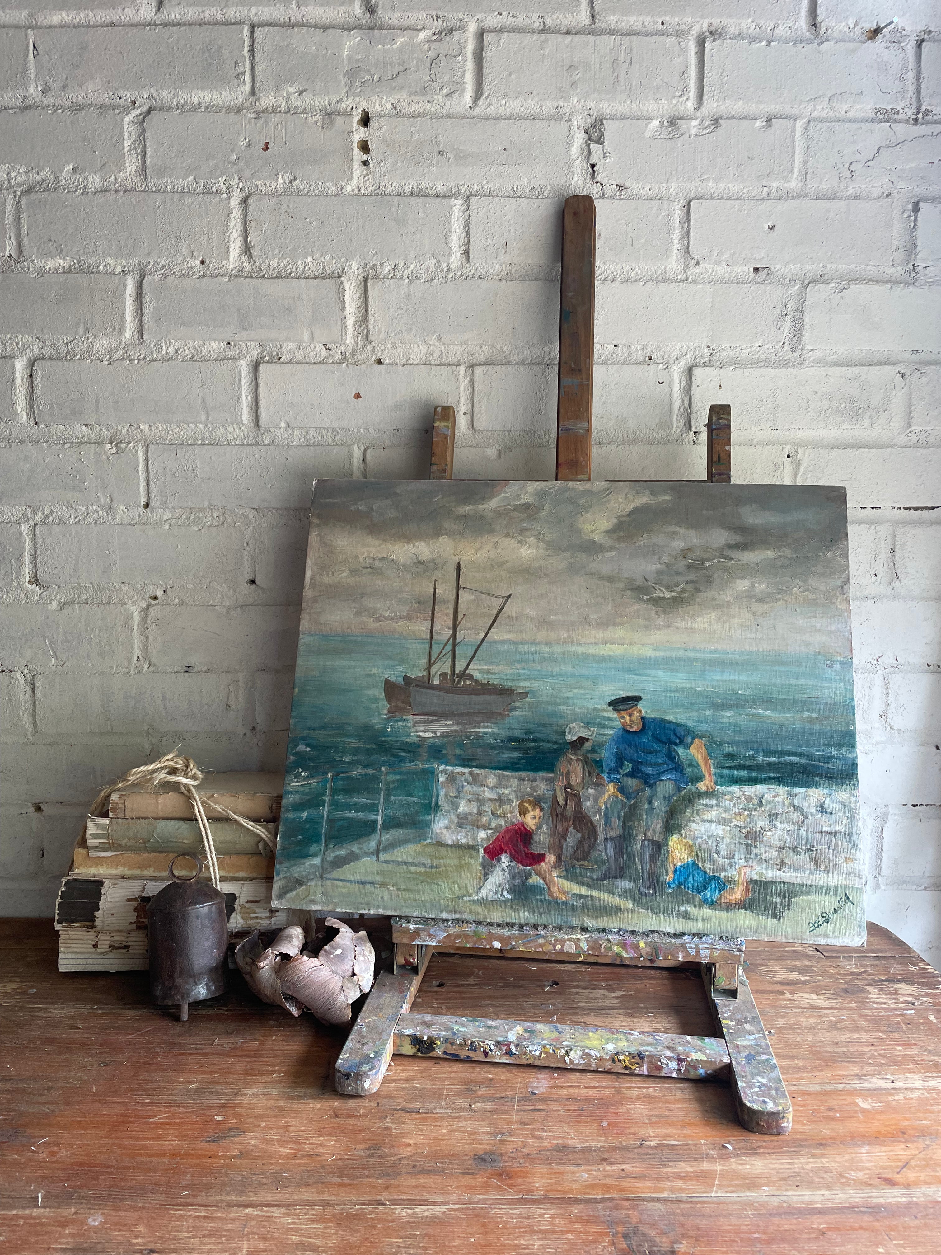 The Fisherman: Vintage Oil on Board