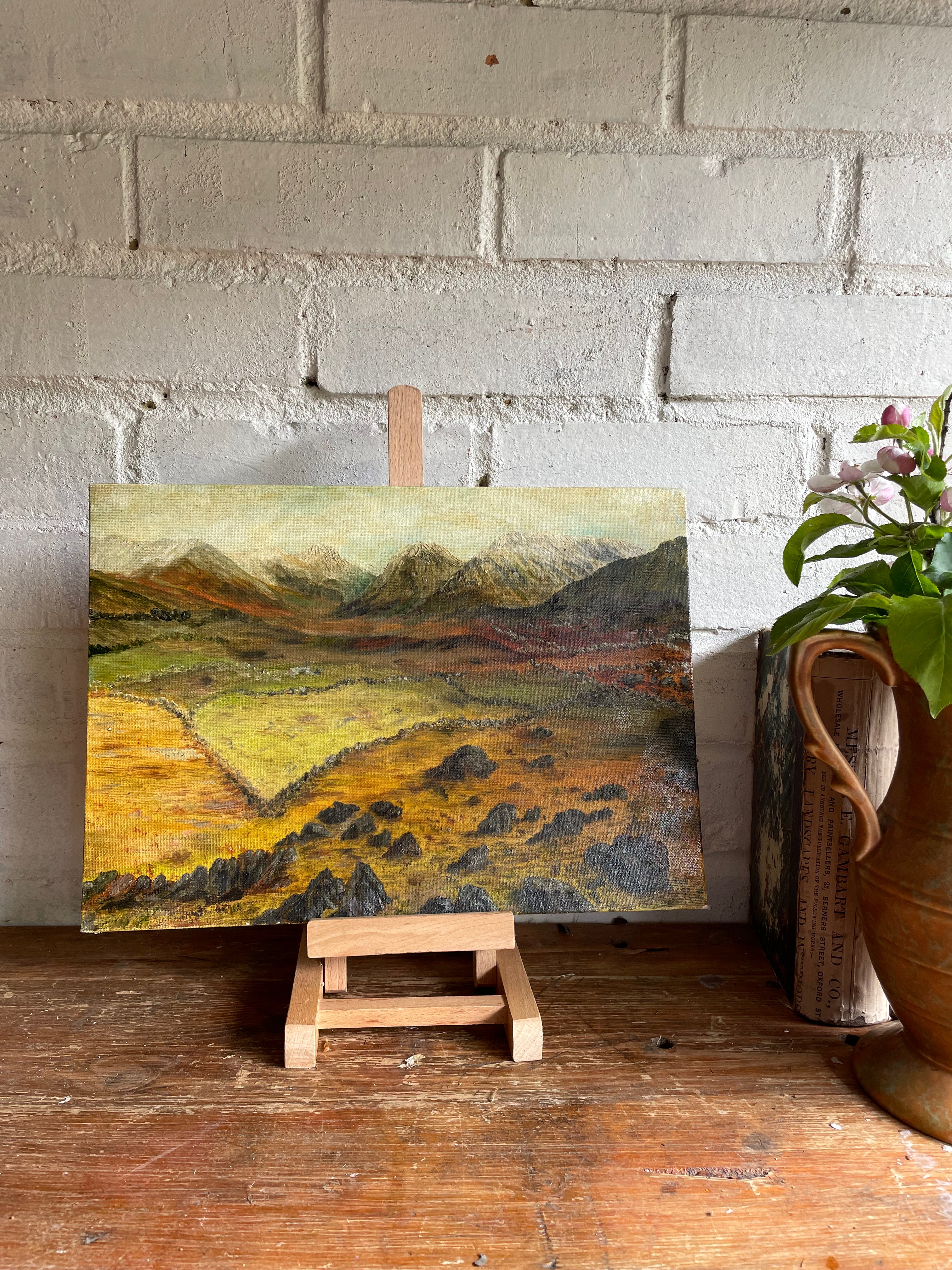 Mountains and Sky: Small Oil Painting on Board
