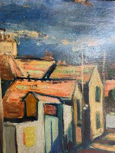 A Street Scene: French Expressionist Oil on Wood
