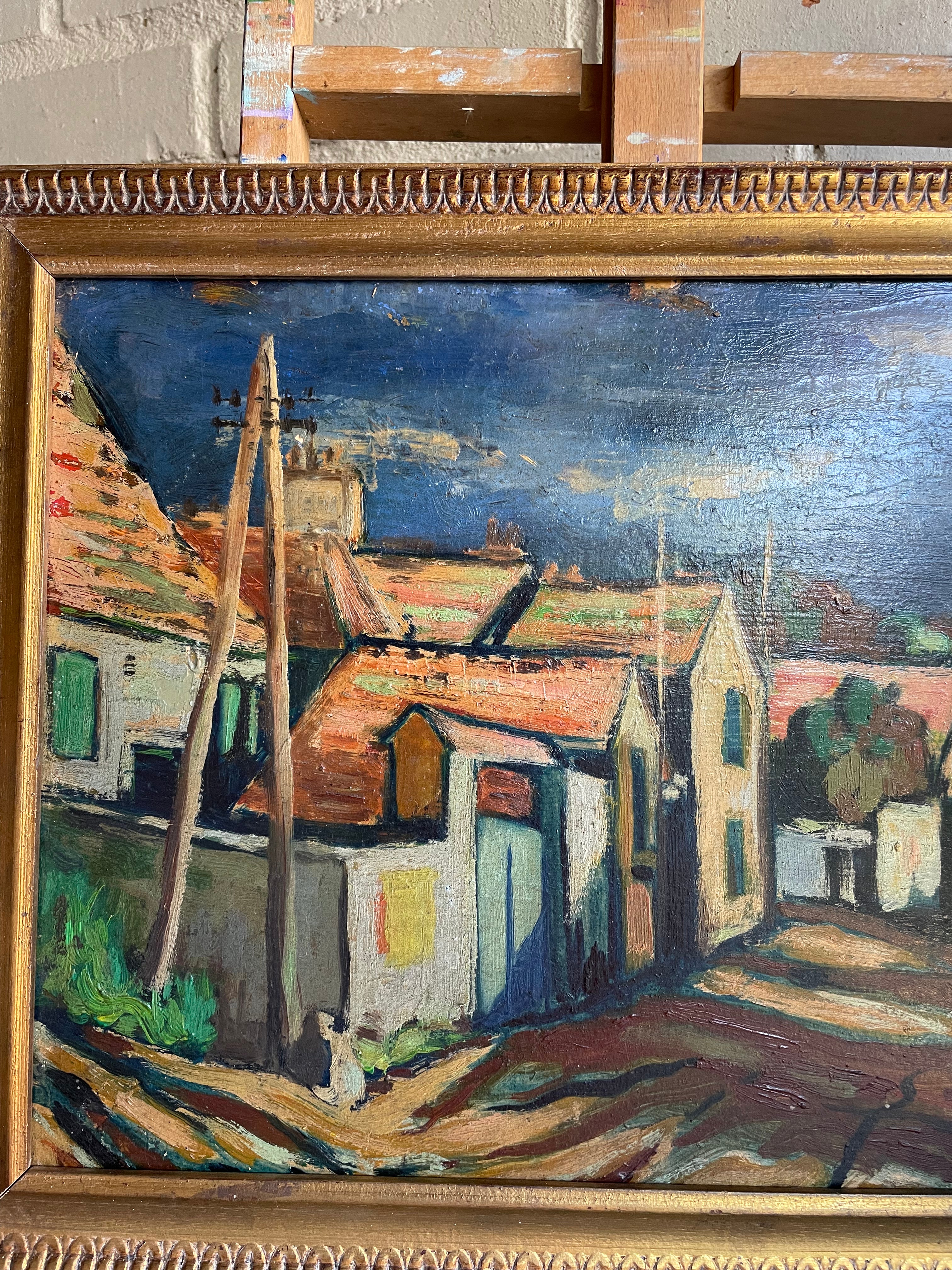 A Street Scene: French Expressionist Oil on Wood
