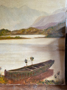 Boat and Lake: Oil on Board