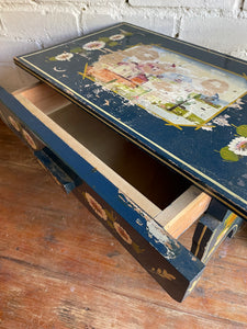Rustic Colourful Hand- Painted Stool with Drawer