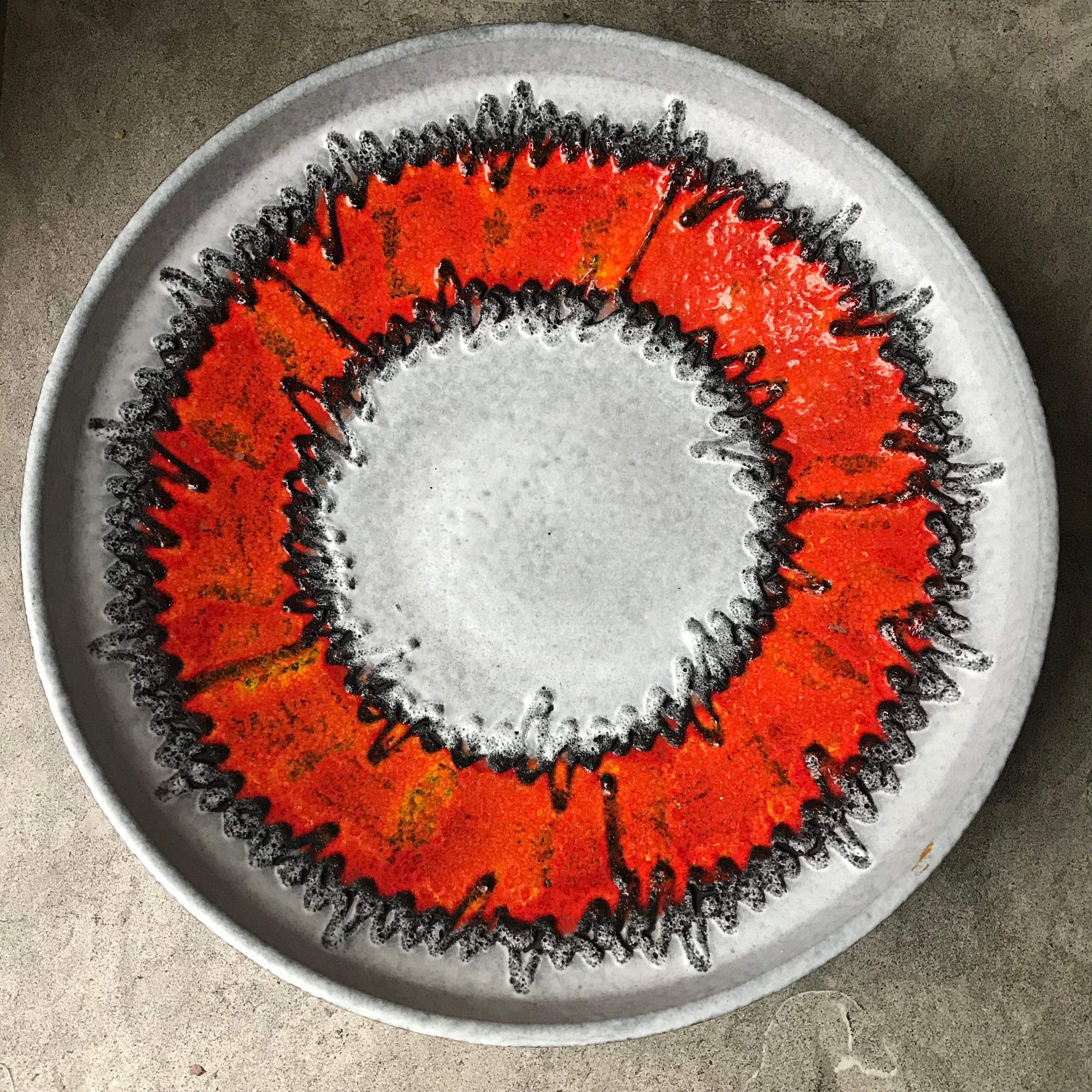 1970s West German Large Orange & Grey Decorative Plate