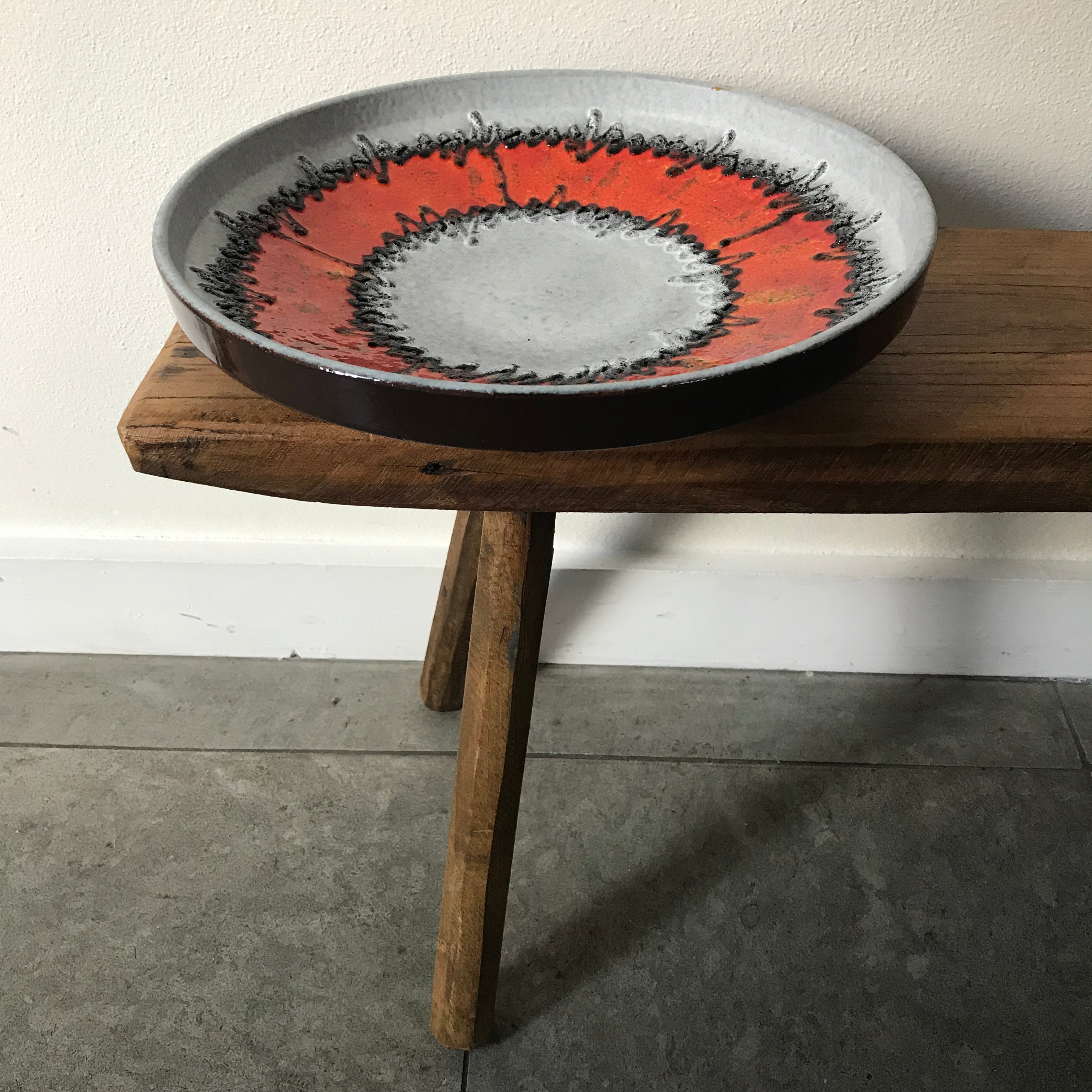 1970s West German Large Orange & Grey Decorative Plate