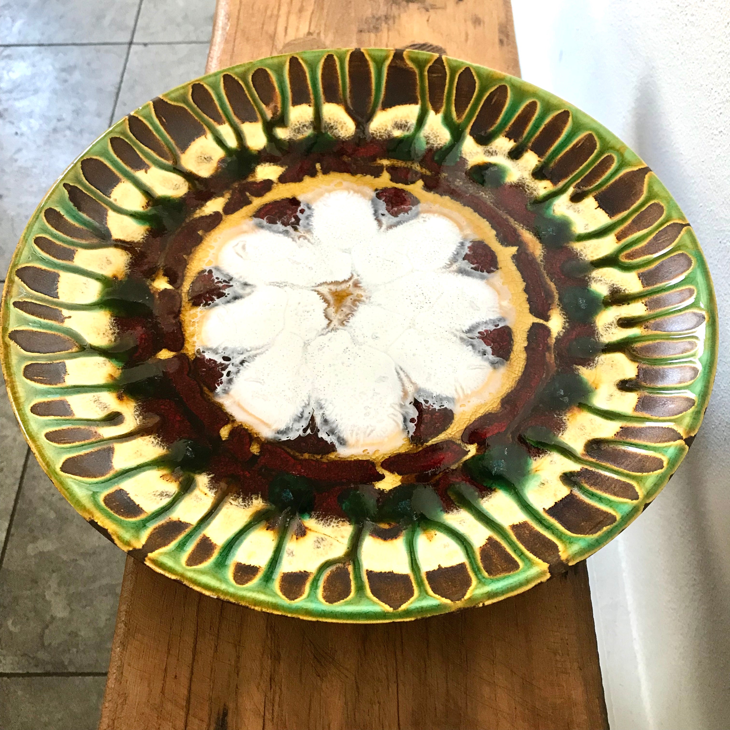 1970s West German Yellow/Green Decorative Plate
