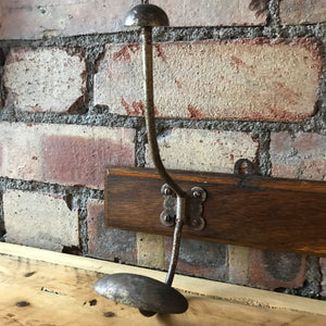 Vintage Wooden Coat Rack with 4 metal hooks