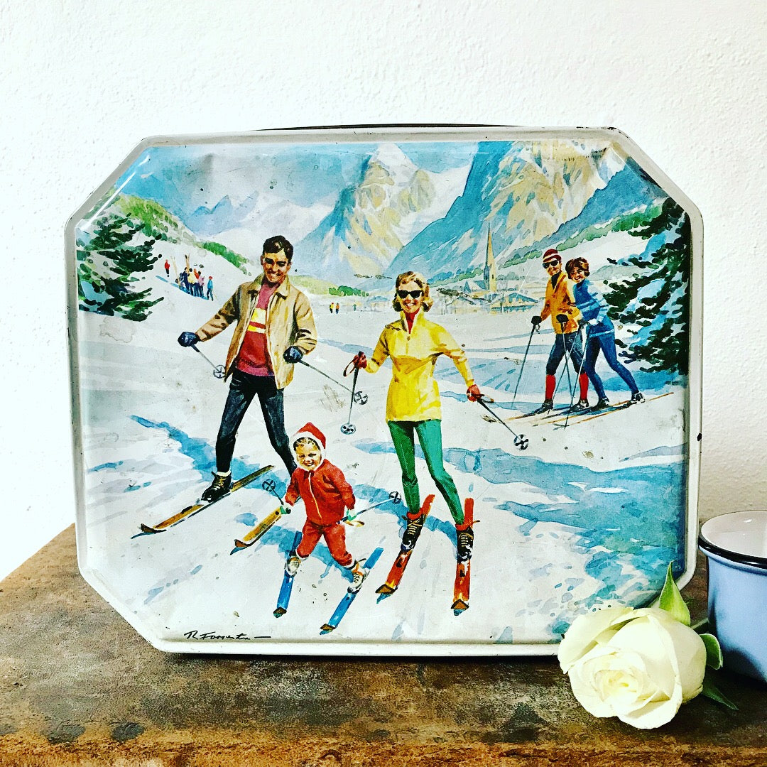 Vintage Biscuit Tin (Ski Imagery)