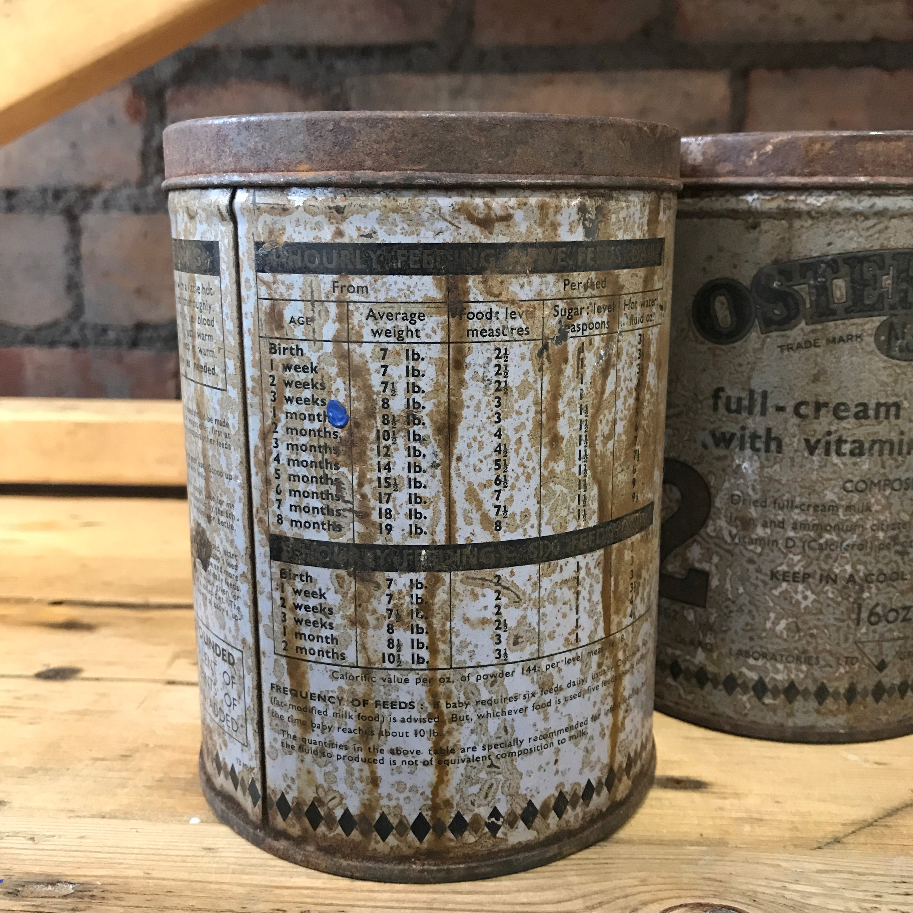Pair of 1940s Baby's Milk Tins