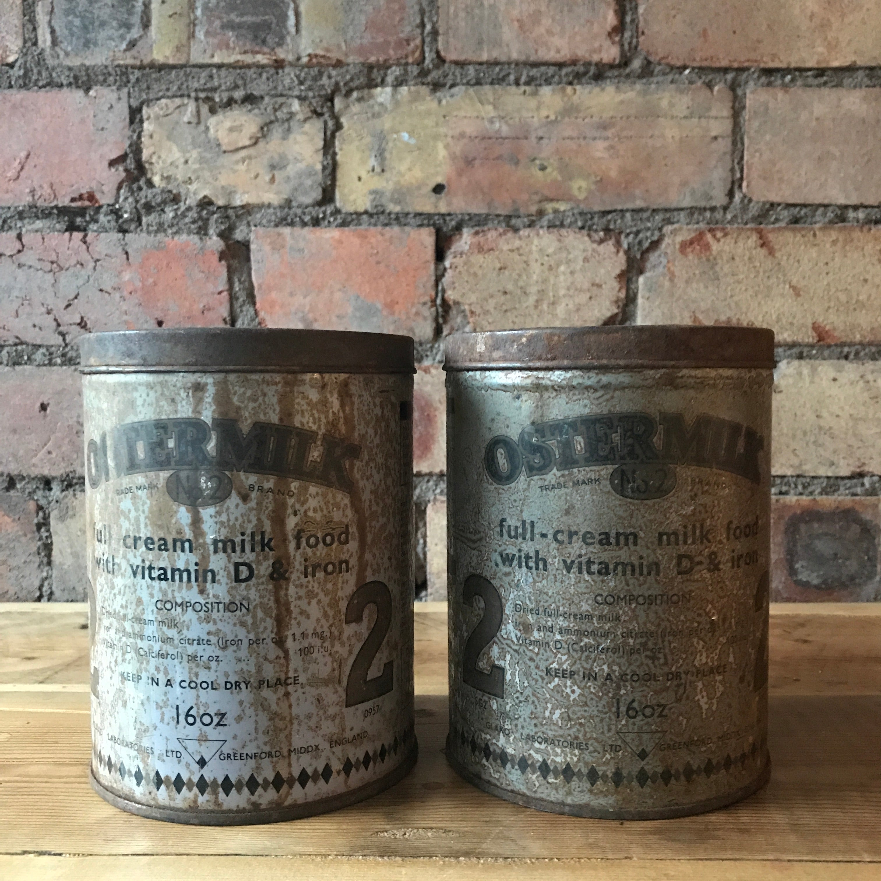 Pair of 1940s Baby's Milk Tins