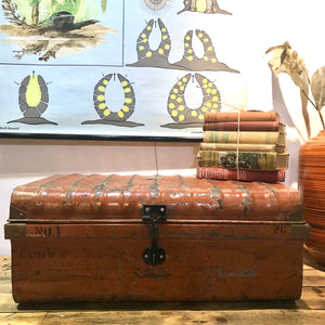 Large Metal Indian Vintage Trunk (Orange)