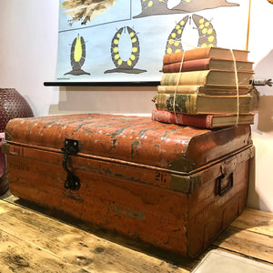 Large Metal Indian Vintage Trunk (Orange)