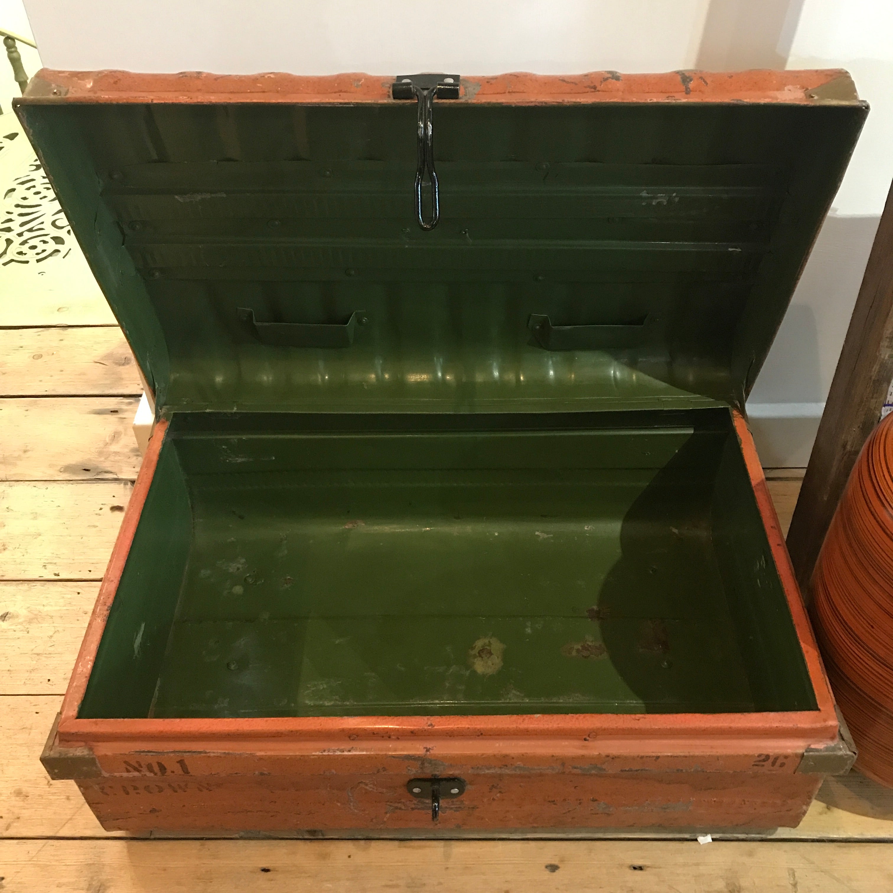 Large Metal Indian Vintage Trunk (Orange)