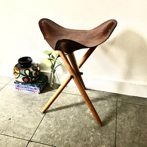 Vintage Leather Folding Stool