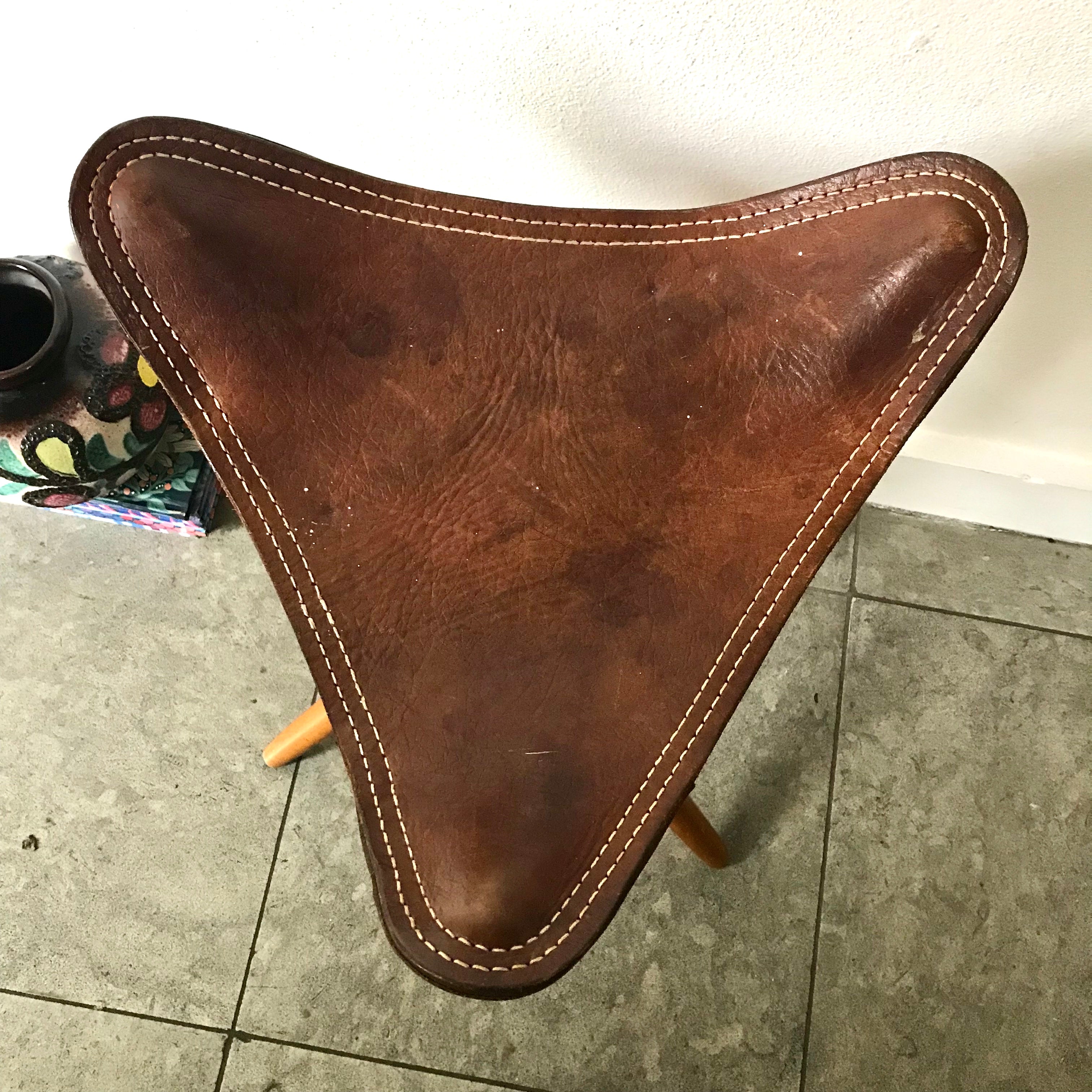 Vintage Leather Folding Stool