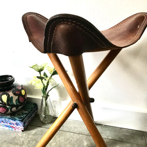 Vintage Leather Folding Stool