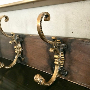 Vintage Wooden Coat Rack with 4 brass hooks
