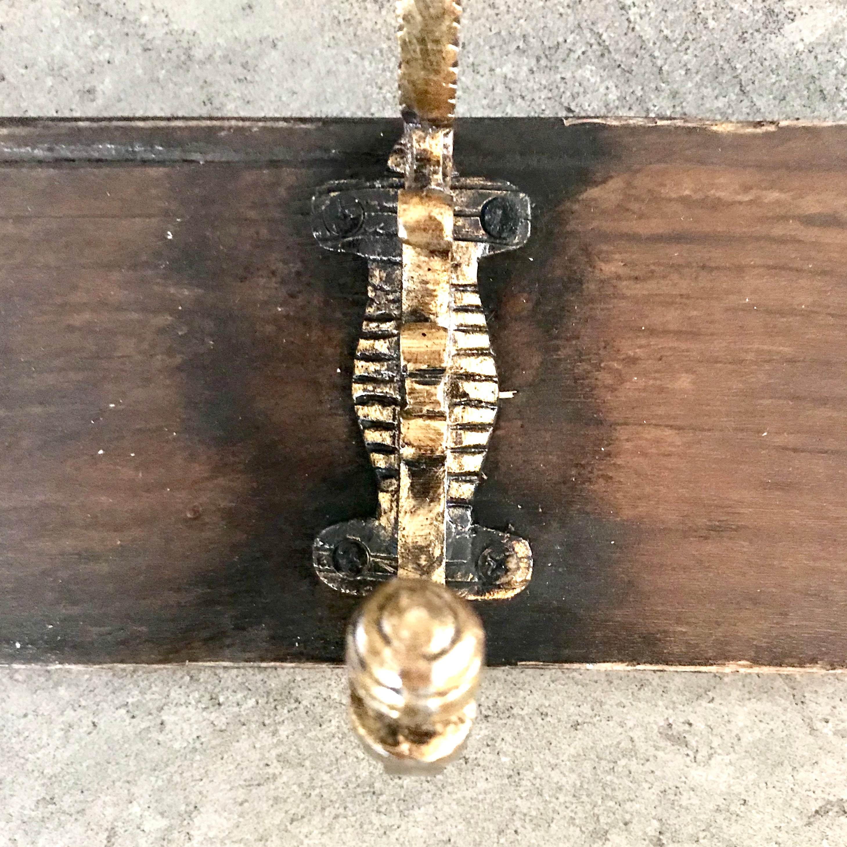 Vintage Wooden Coat Rack with 4 brass hooks