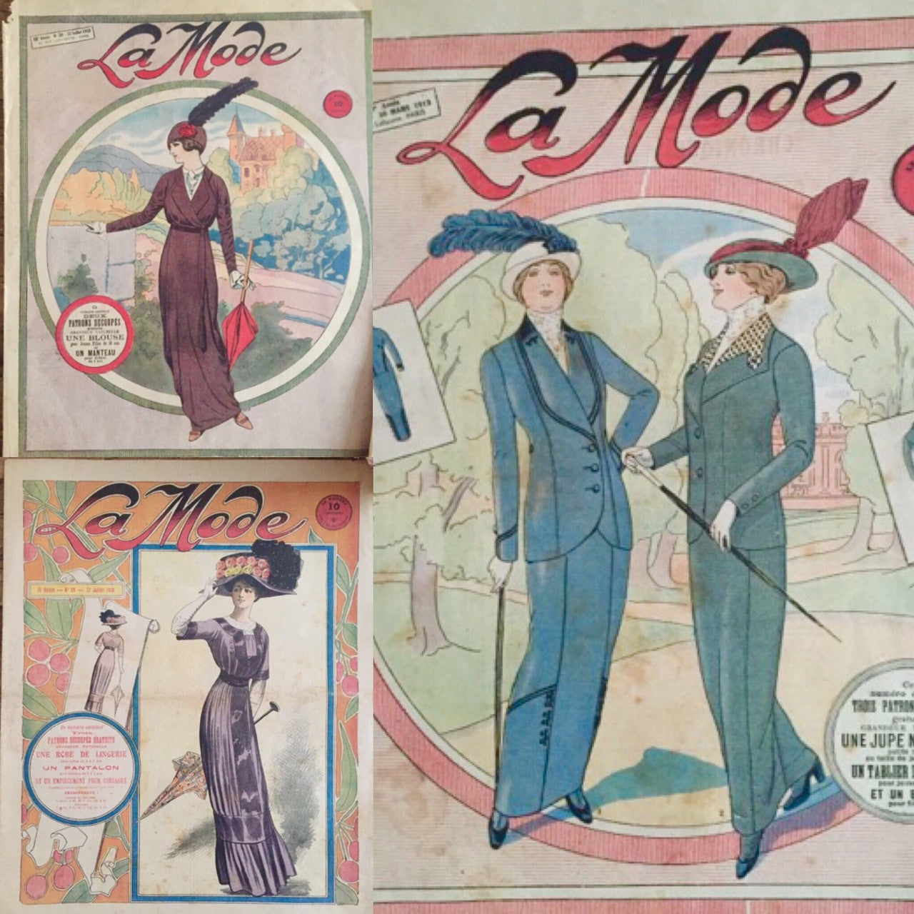 Vintage French Fashion Prints Trio