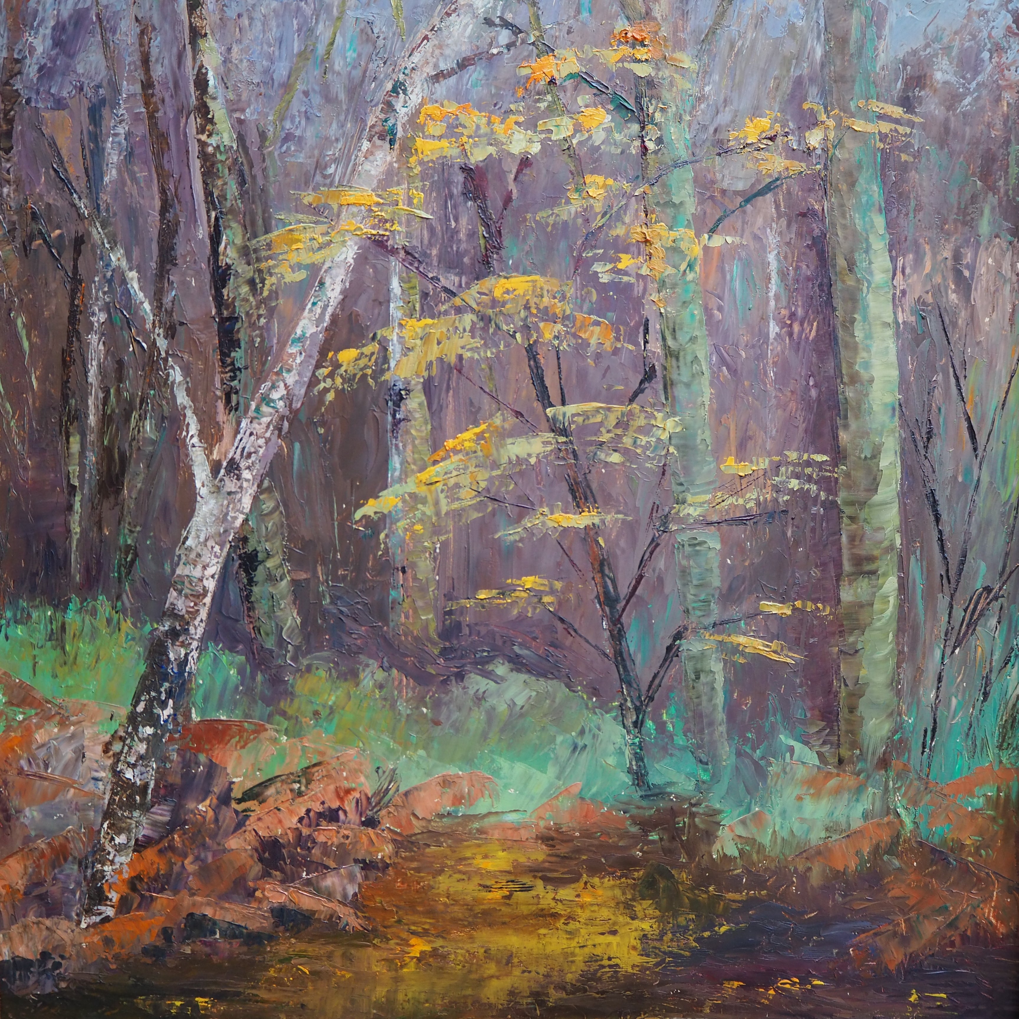 Woodland Scene: Large Signed Oil Painting