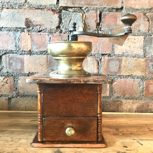 Large Vintage Coffee Grinder with Brass Top