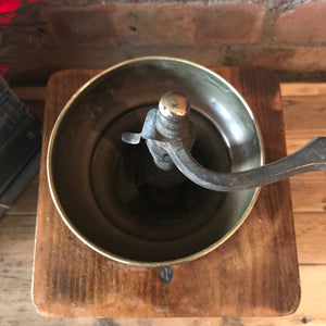 Large Vintage Coffee Grinder with Brass Top