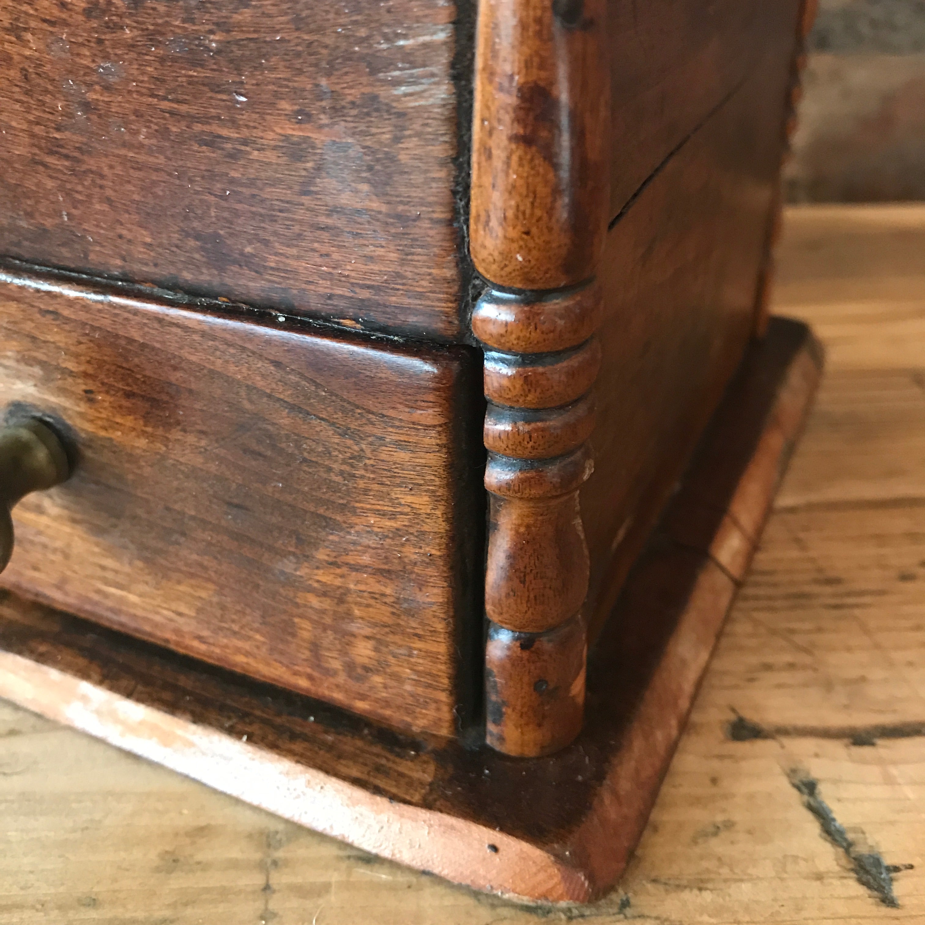 Large Vintage Coffee Grinder with Brass Top