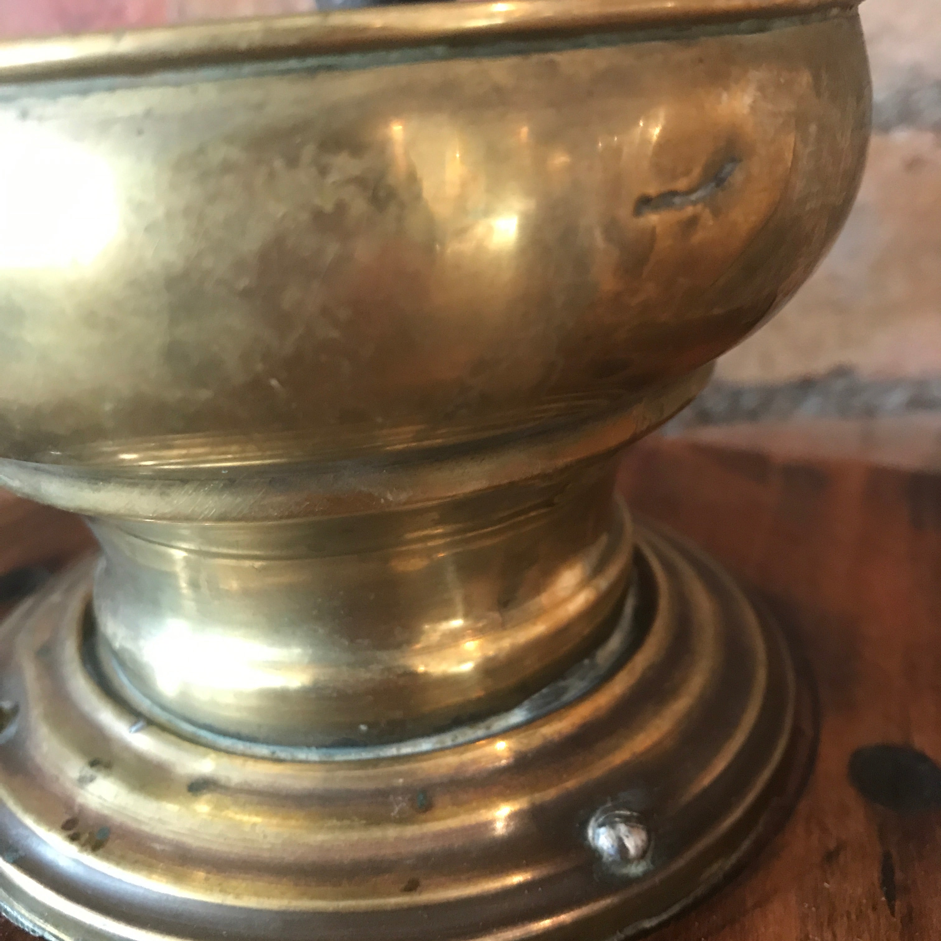 Large Vintage Coffee Grinder with Brass Top