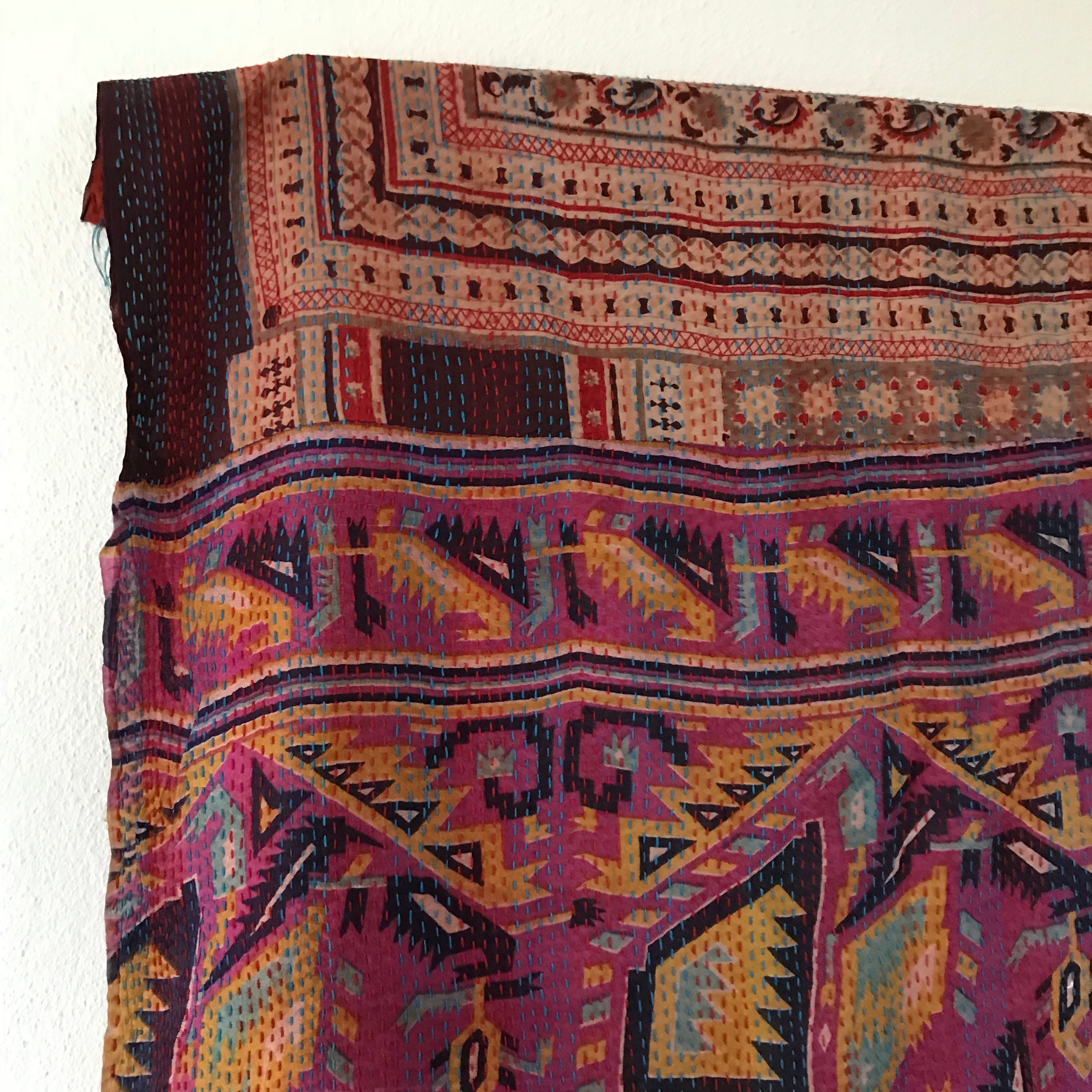 Antique Silk Sari Table Runner/Throw  (double-sided)