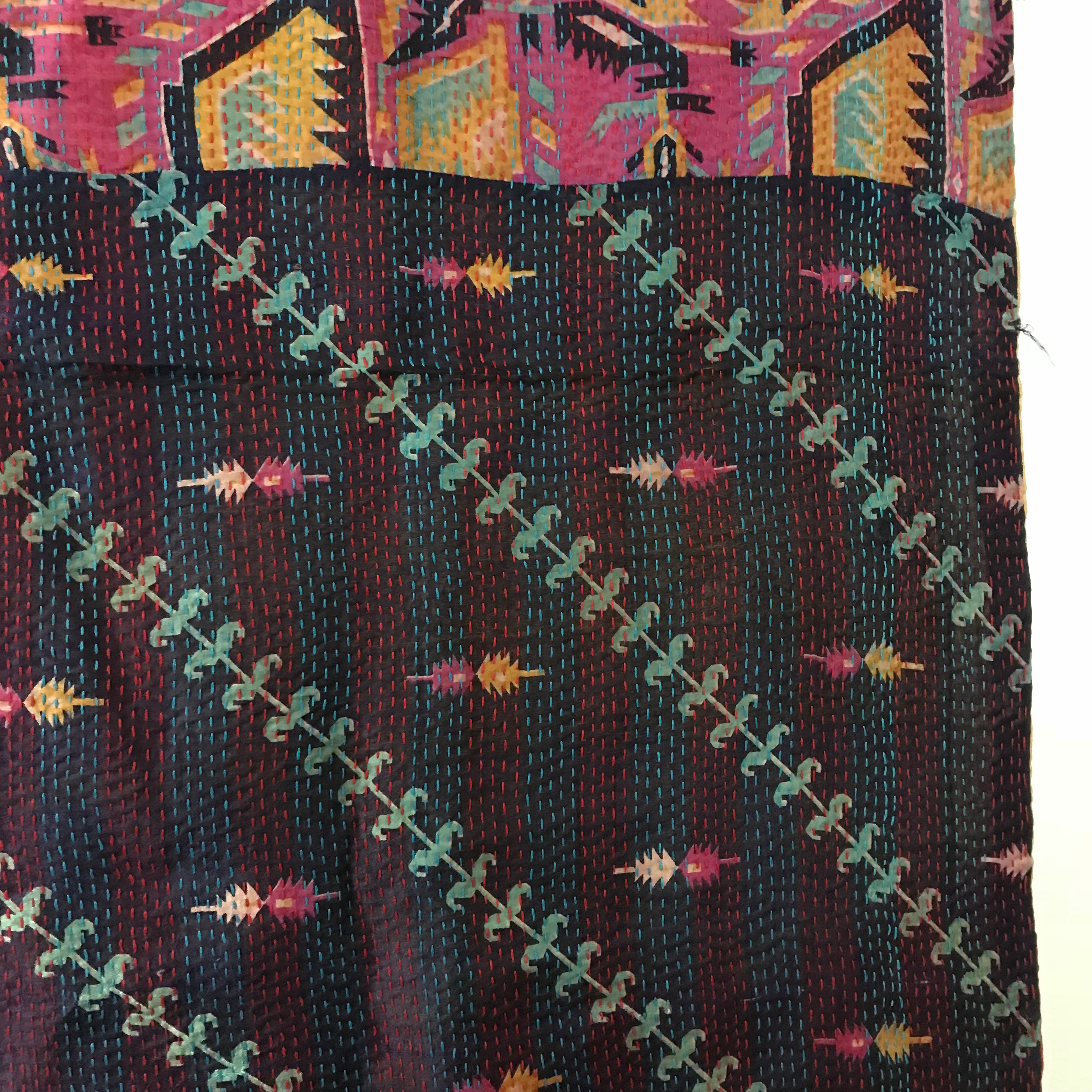 Antique Silk Sari Table Runner/Throw  (double-sided)