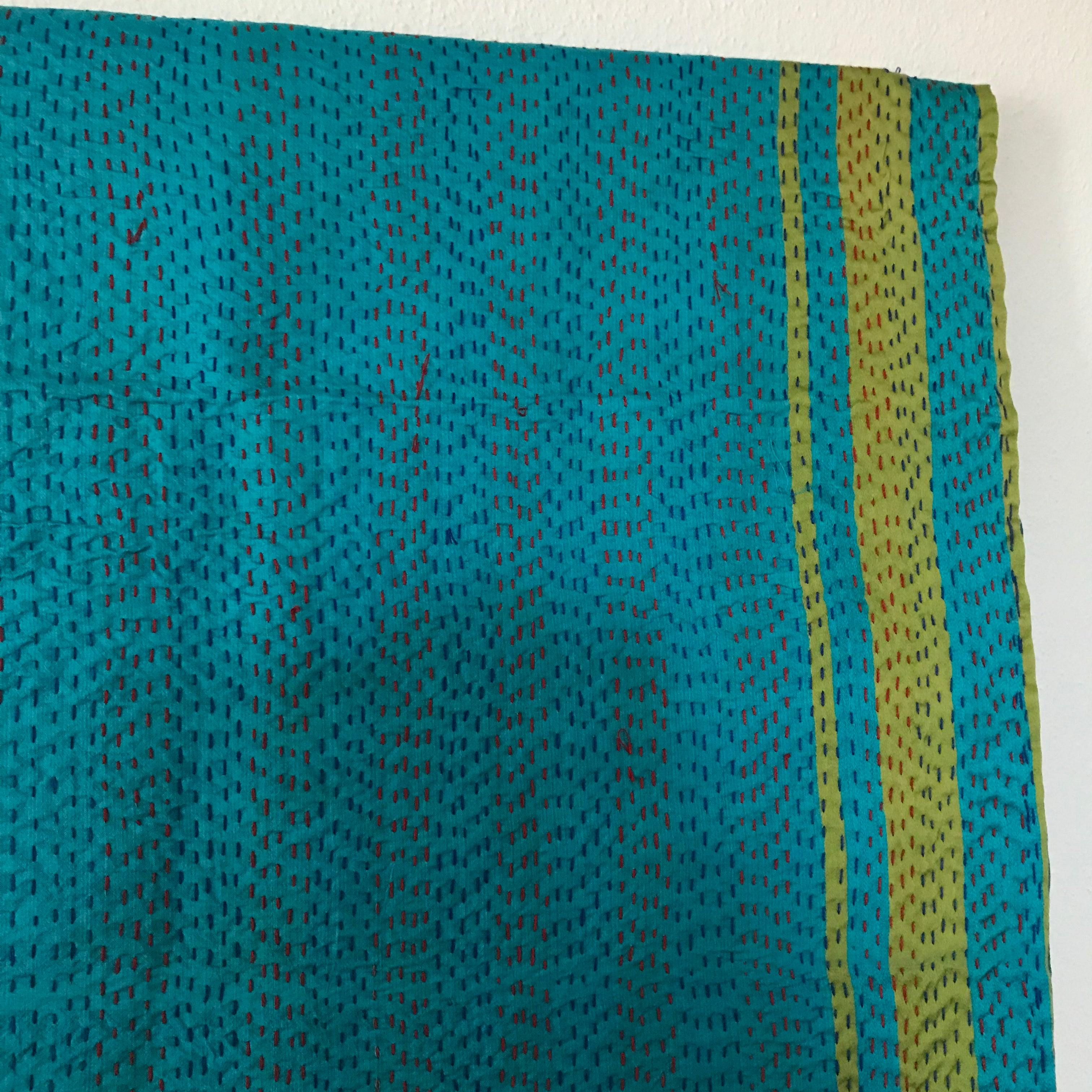 Double-Sided Silk Sari Table Runner (Turquoise and Blue)